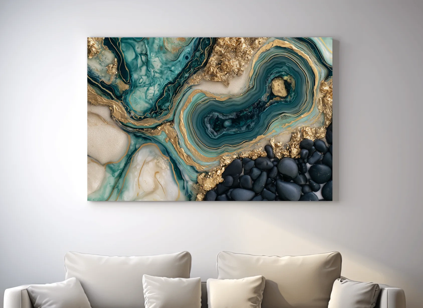 Agate Geode Pebble Composition - Abstract Natural Stone Wall Art
