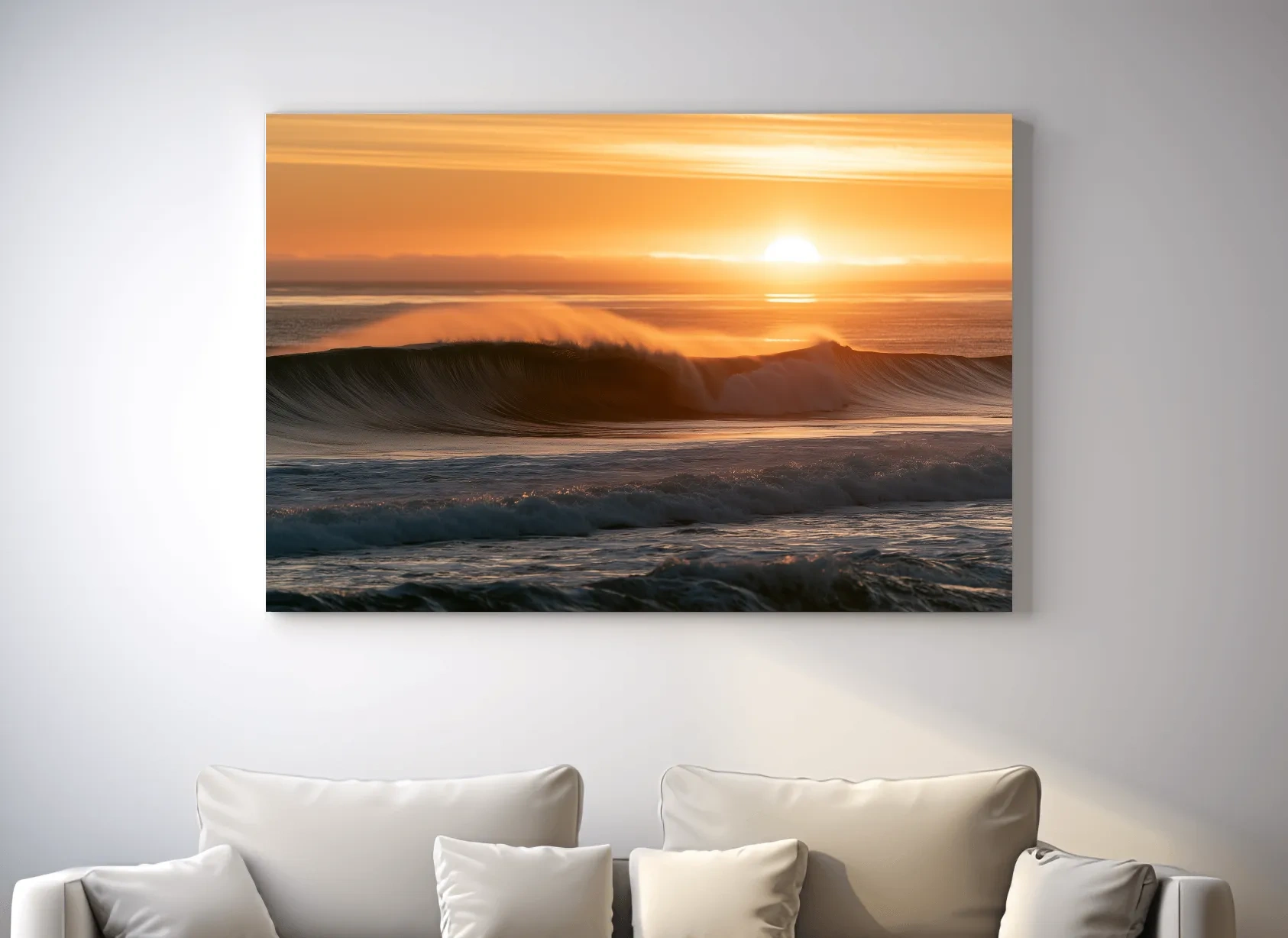 Golden Sunset Breaking Wave - Photographic Ocean Wall Art