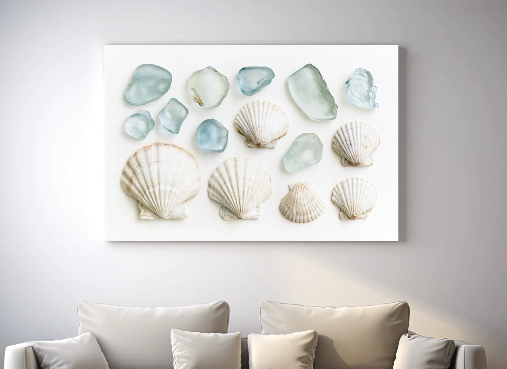 Sea Glass Scallop Shell Collection - Minimalist Photographic Coastal Wall Art