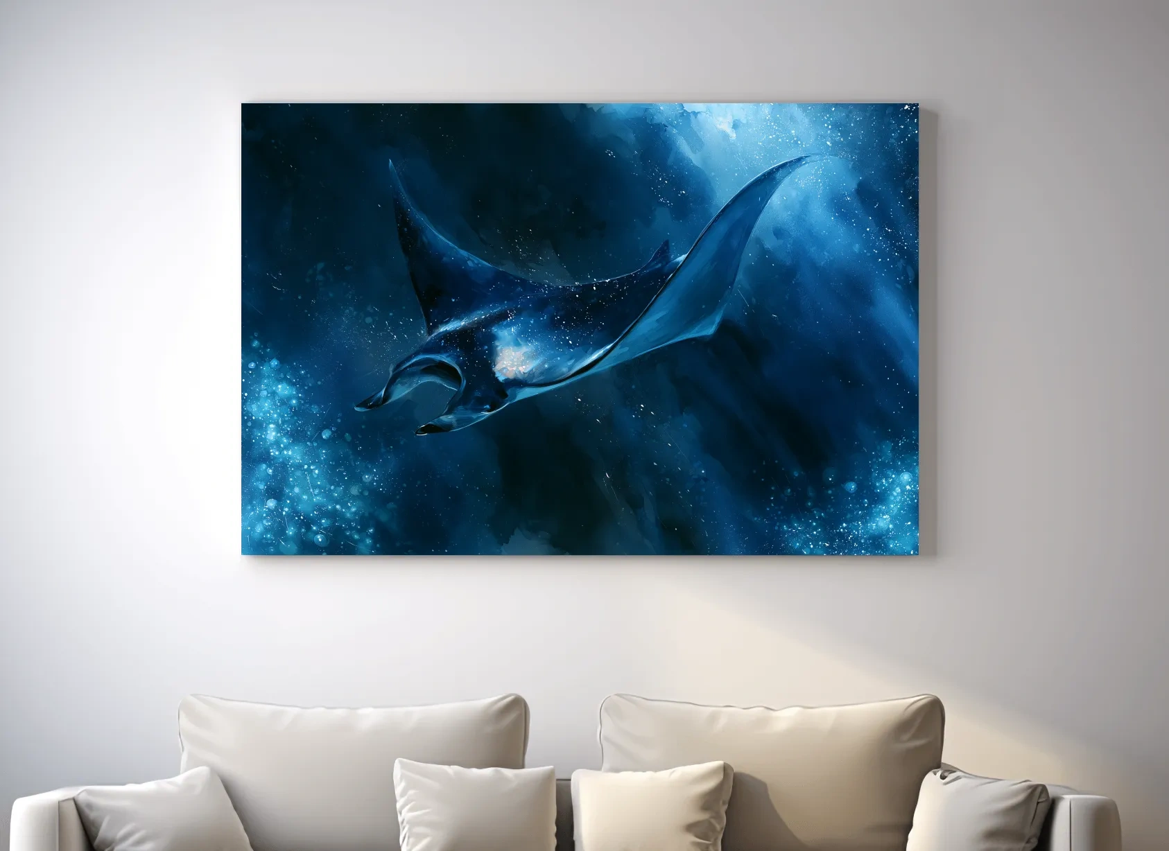 Majestic Manta Ray Underwater Painting - Dramatic Marine Life Wall Art