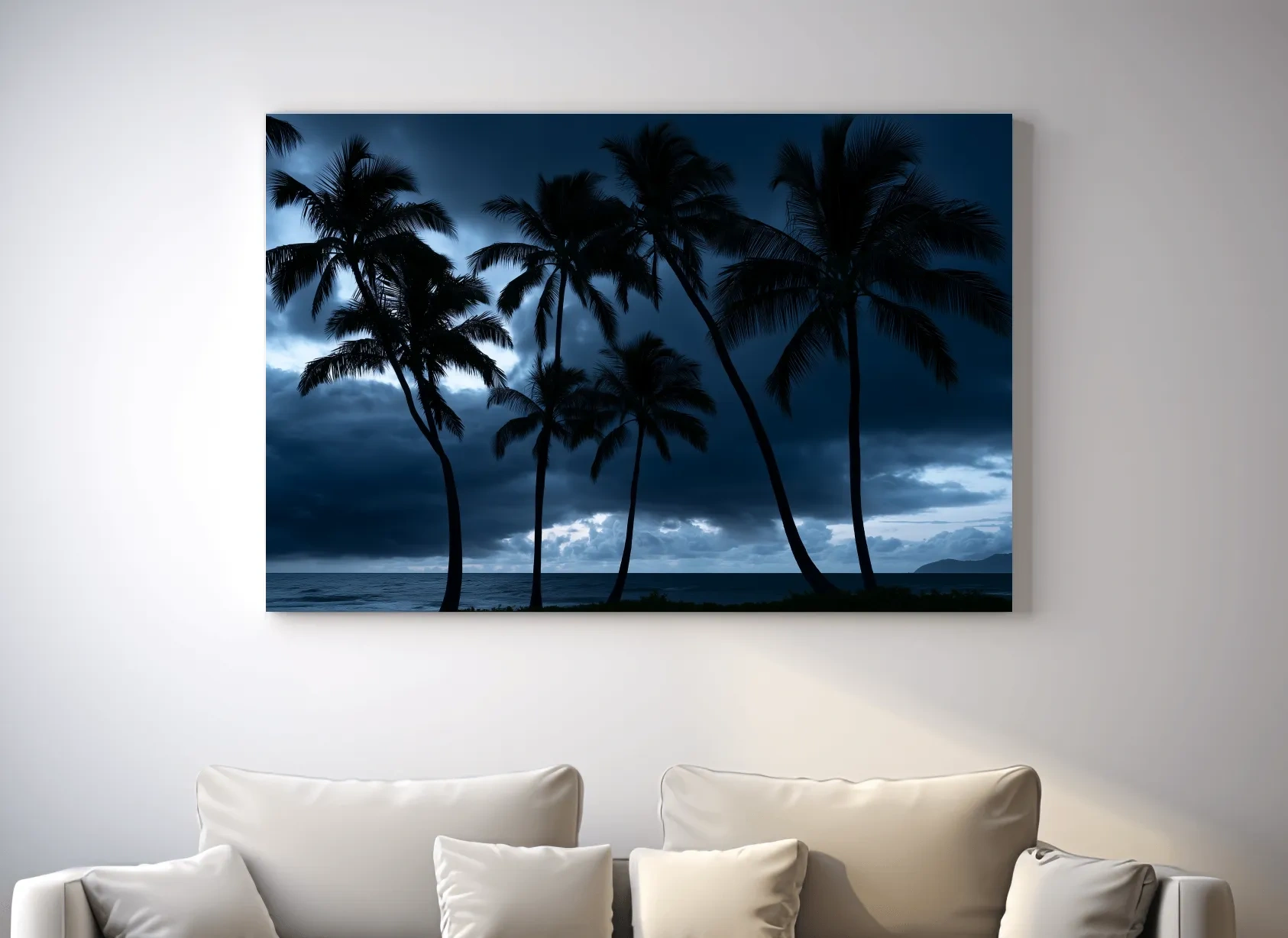 Misty Tropical Palm Silhouettes - Moody Photographic Seascape Wall Art