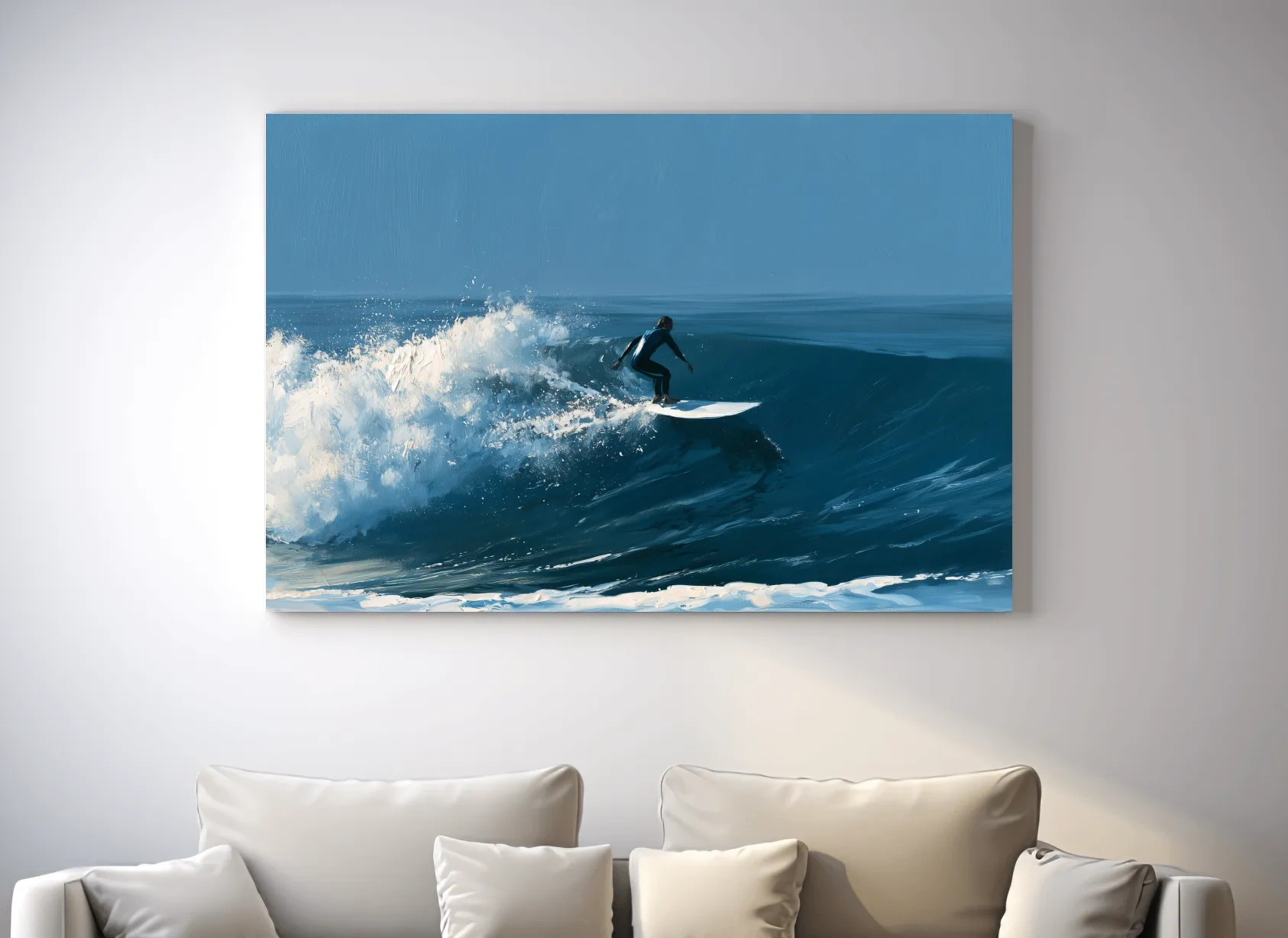 Surfer Riding Breaking Wave - Dynamic Ocean Painting Wall Art