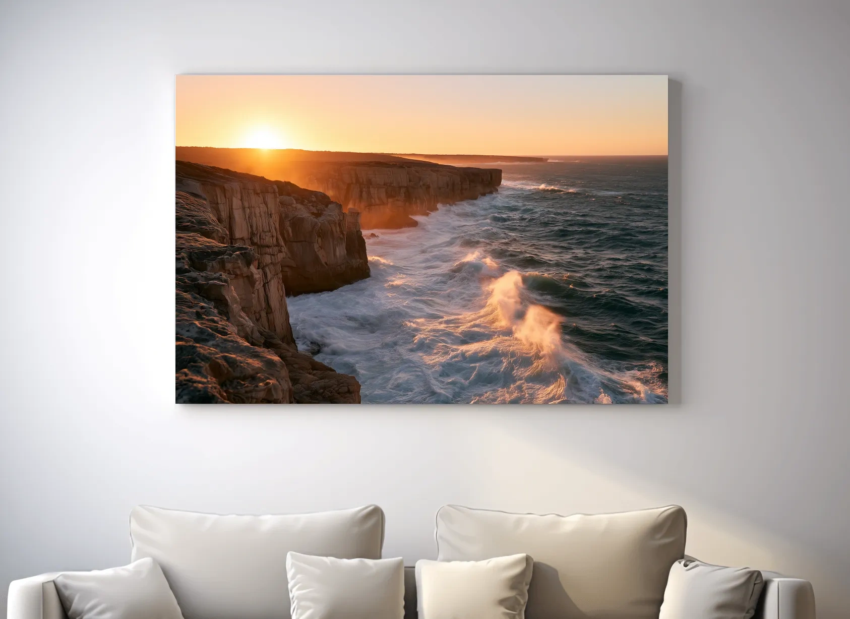 Golden Sunset Coastal Cliffs - Dramatic Seascape Wall Art