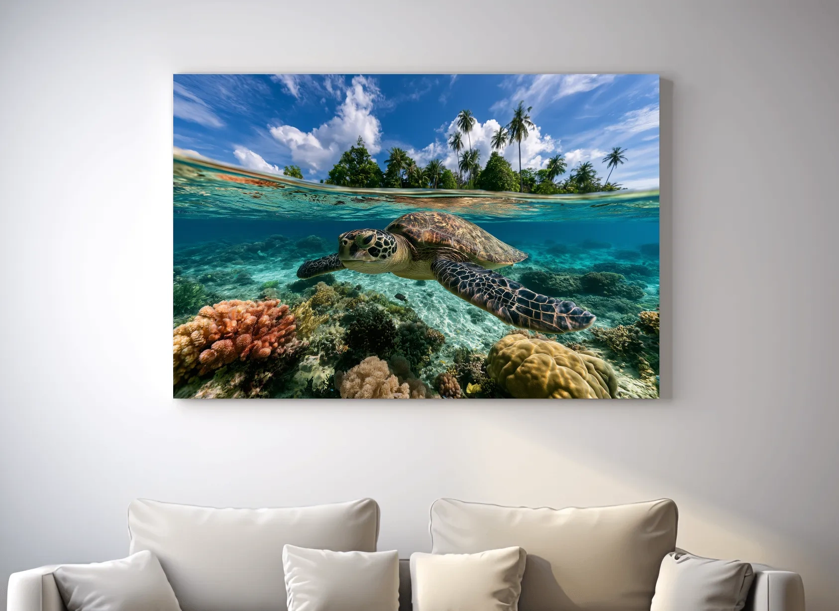 Surreal Sea Turtle Reef - Tropical Underwater Photographic Wall Art