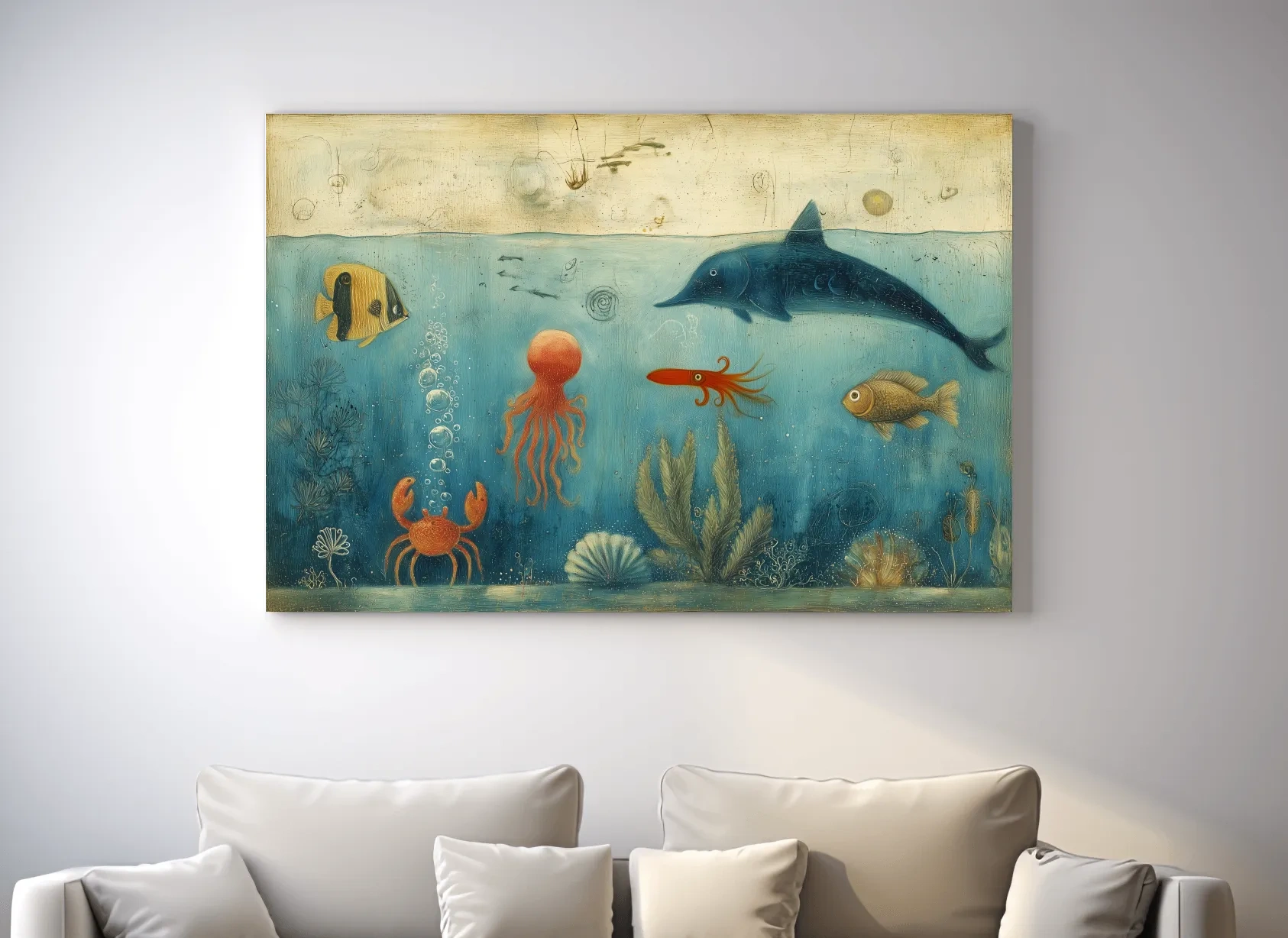 Whimsical Underwater Painting - Marine Life Nursery Wall Art