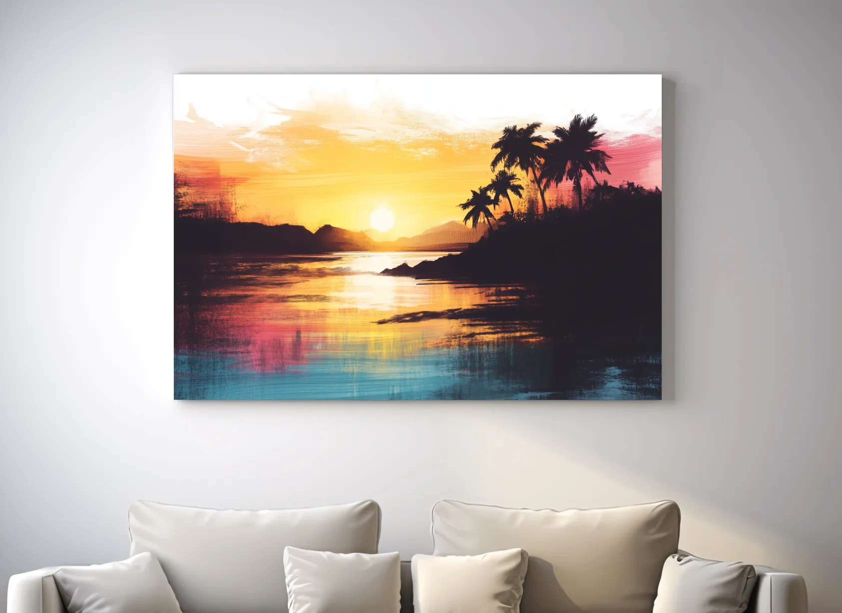 Tropical Palm Sunset Painting - Abstract Coastal Wall Art