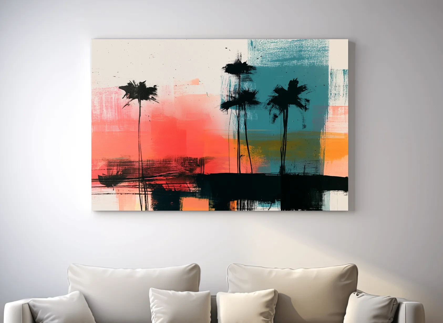 Abstract Tropical Palm Silhouette Painting - Modern Sunset Wall Art