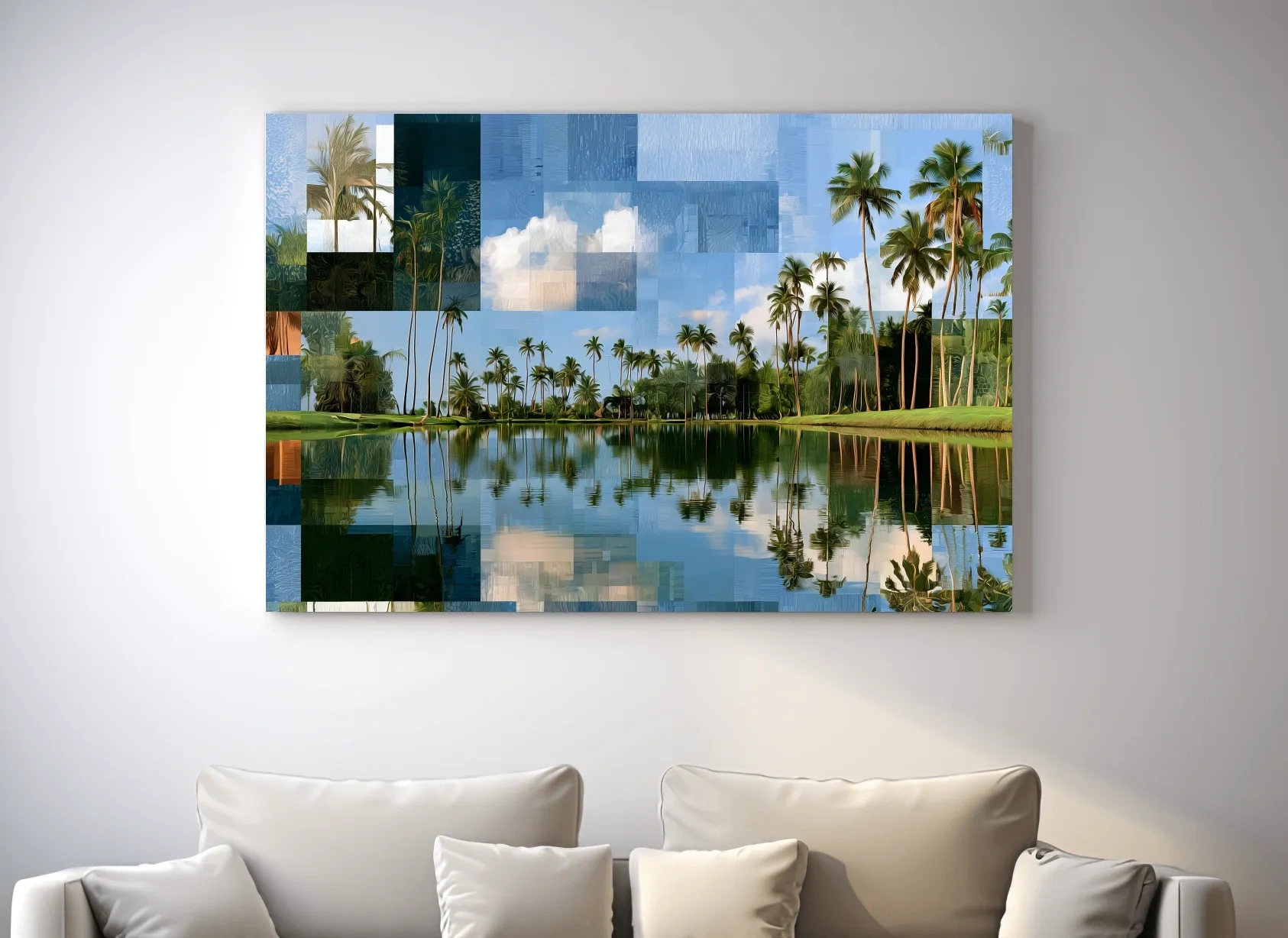 Geometric Tropical Lagoon Palm Reflections - Abstract Illustration Wall Art