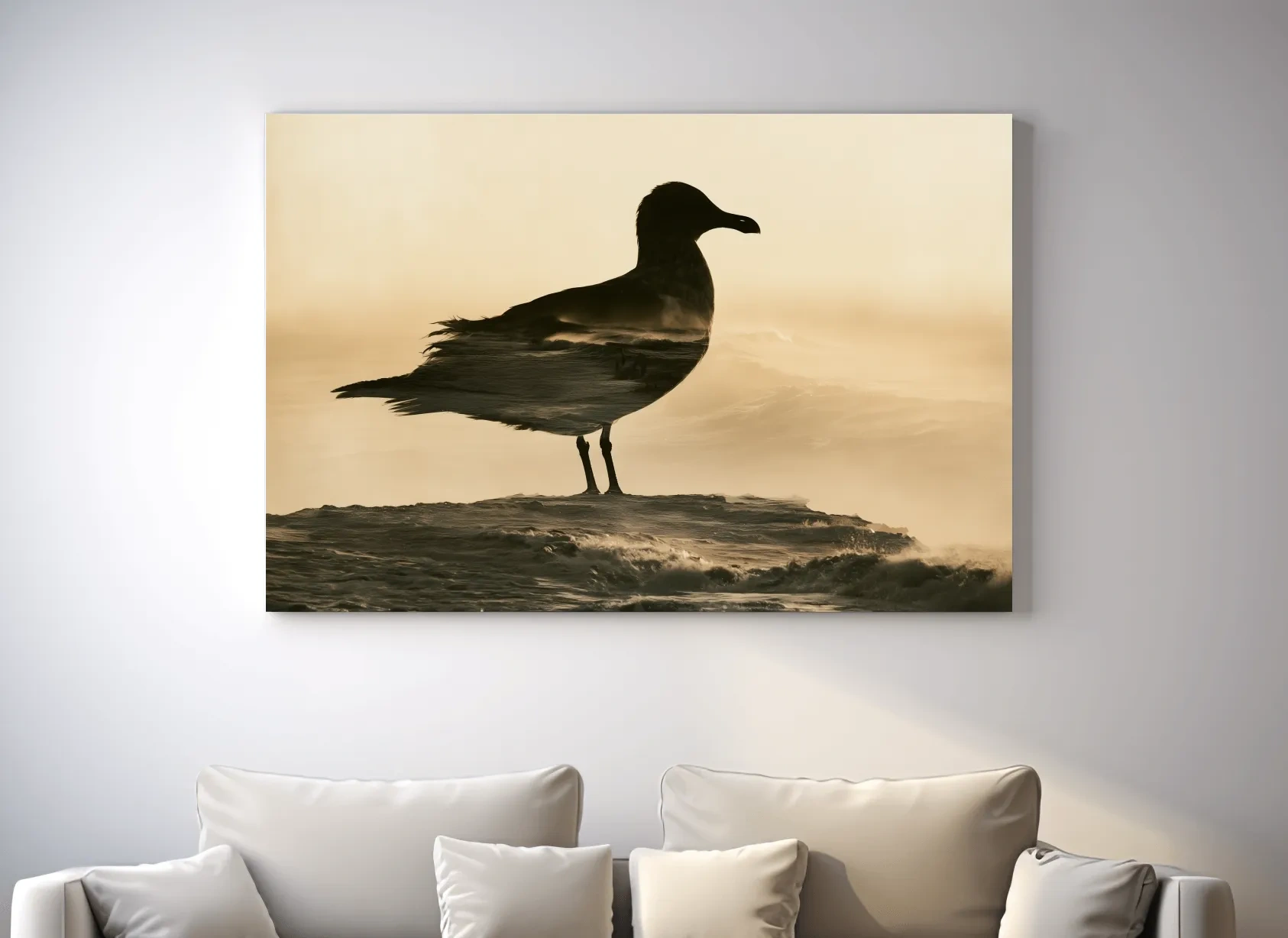 Seagull Silhouette Double Exposure - Minimalist Photographic Wall Art
