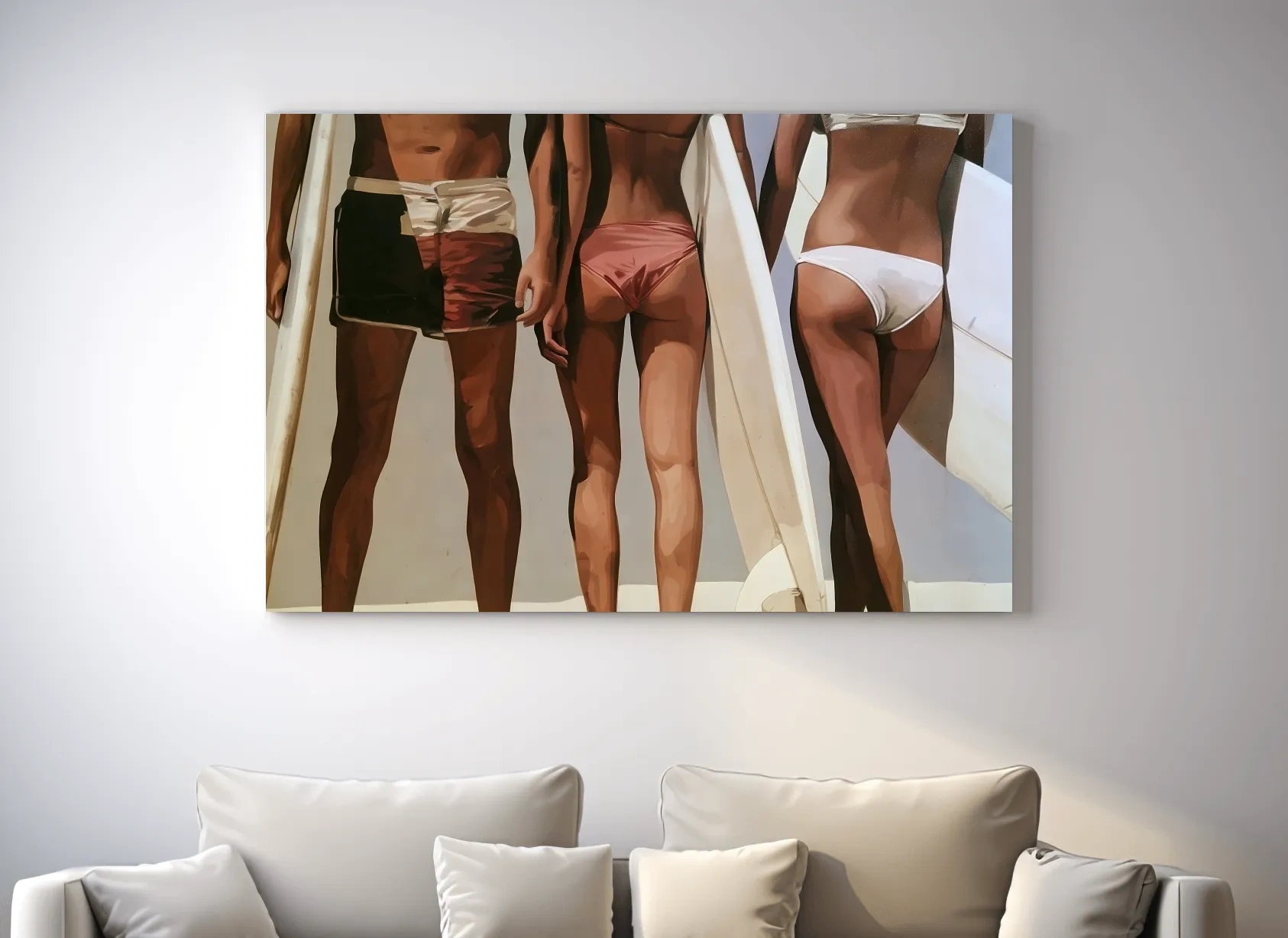 Retro Surfers With Boards Painting - Modern Beach Lifestyle Wall Art