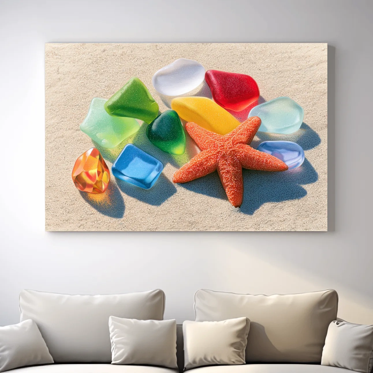 Sea Glass and Starfish Drawing - Coastal Marine Life Wall Art