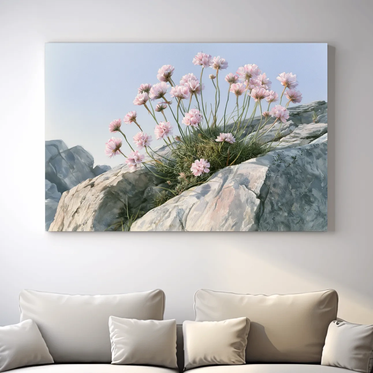 Sea Thrift Wildflowers Watercolour - Coastal Botanical Wall Art