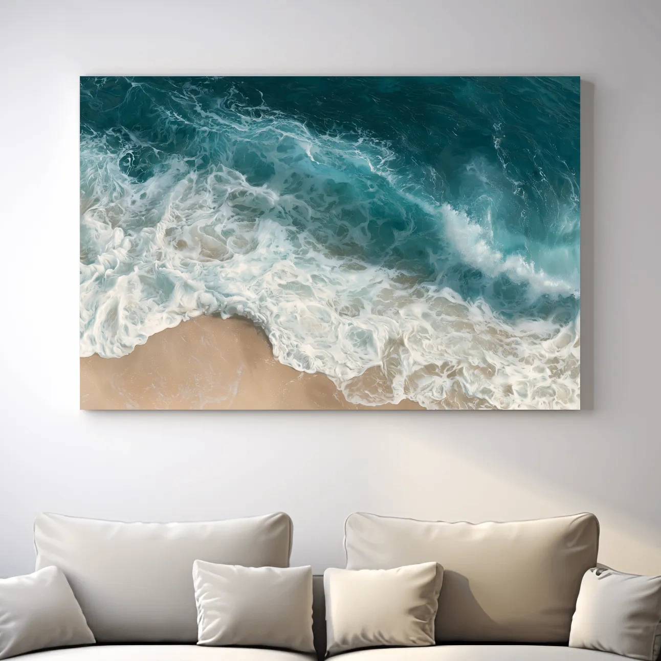 Aerial Seafoam Shoreline Painting - Abstract Ocean Wall Art
