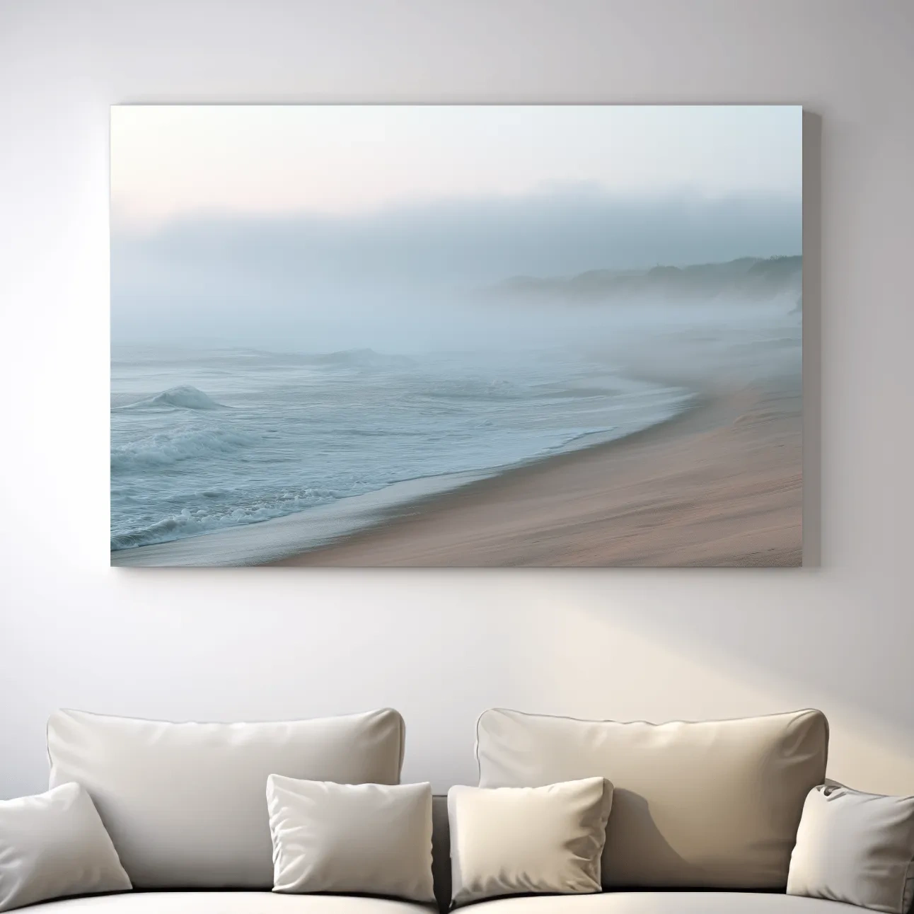 Misty Beach Shoreline - Minimalist Photographic Wall Art