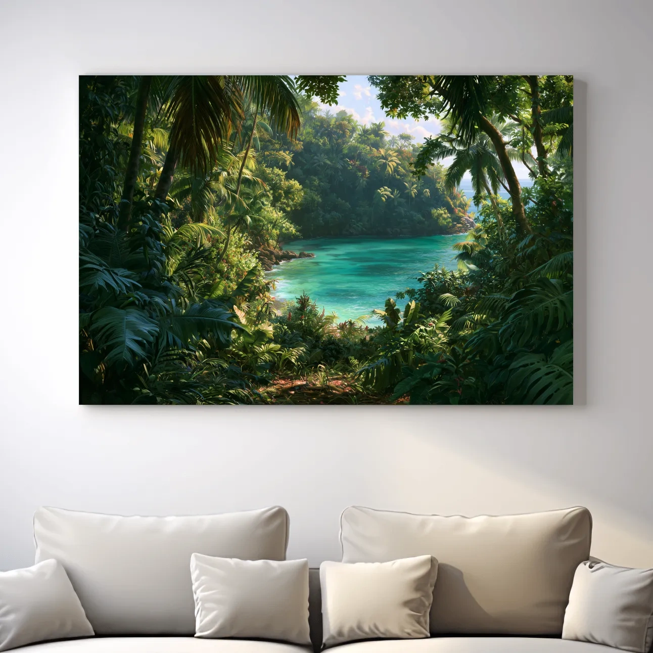 Lush Tropical Jungle Lagoon - Exotic Island Painting Wall Art