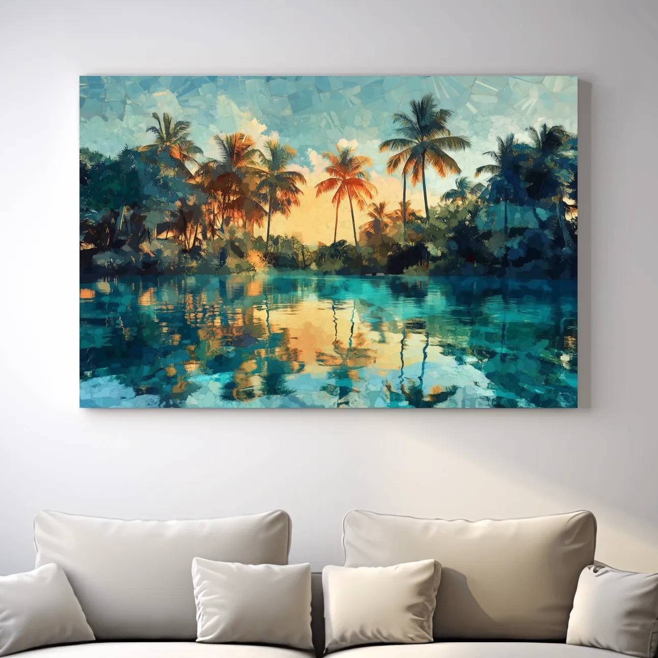 Tropical Lagoon Palm Reflections - Abstract Sunset Painting Wall Art