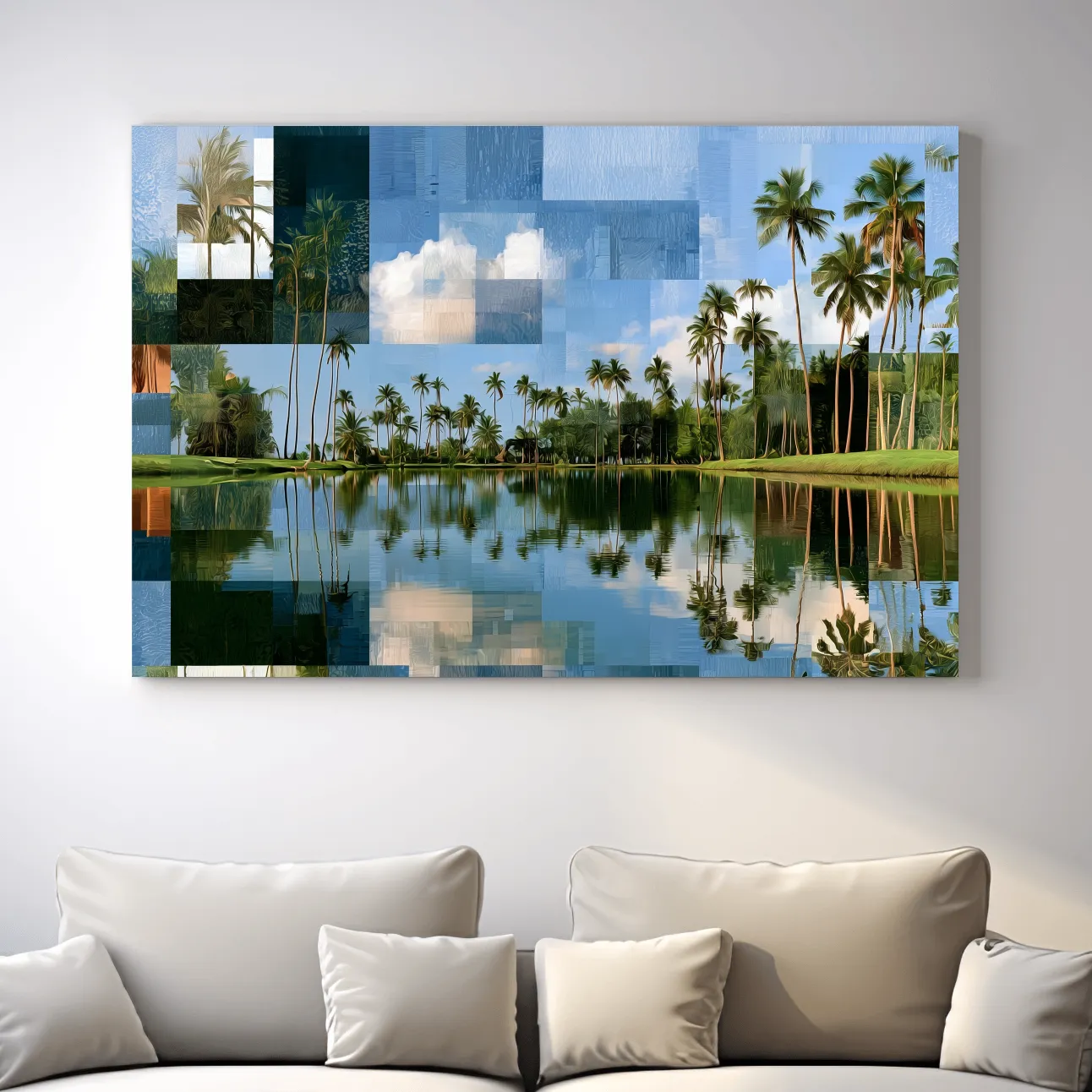 Geometric Tropical Lagoon Palm Reflections - Abstract Illustration Wall Art
