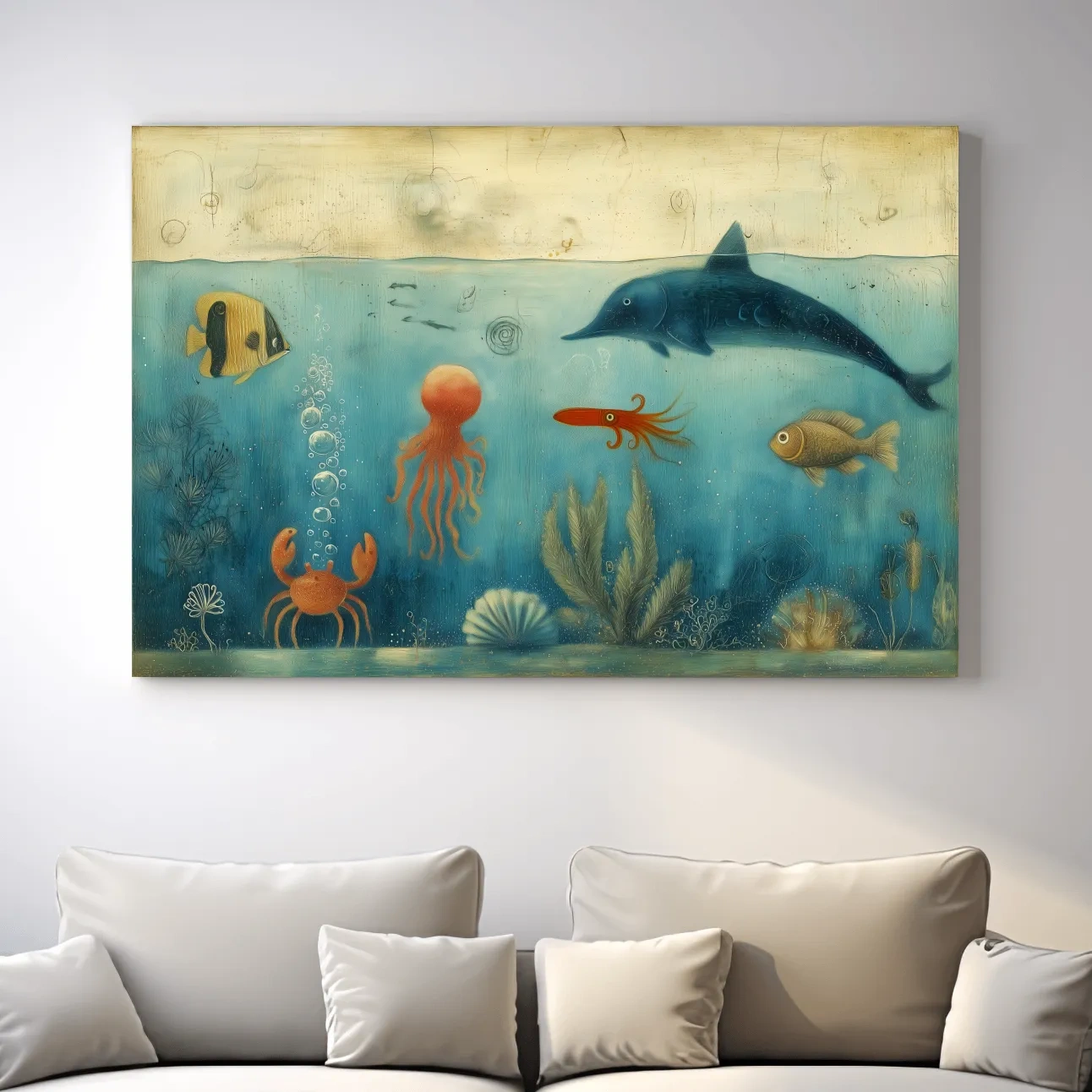 Whimsical Underwater Painting - Marine Life Nursery Wall Art