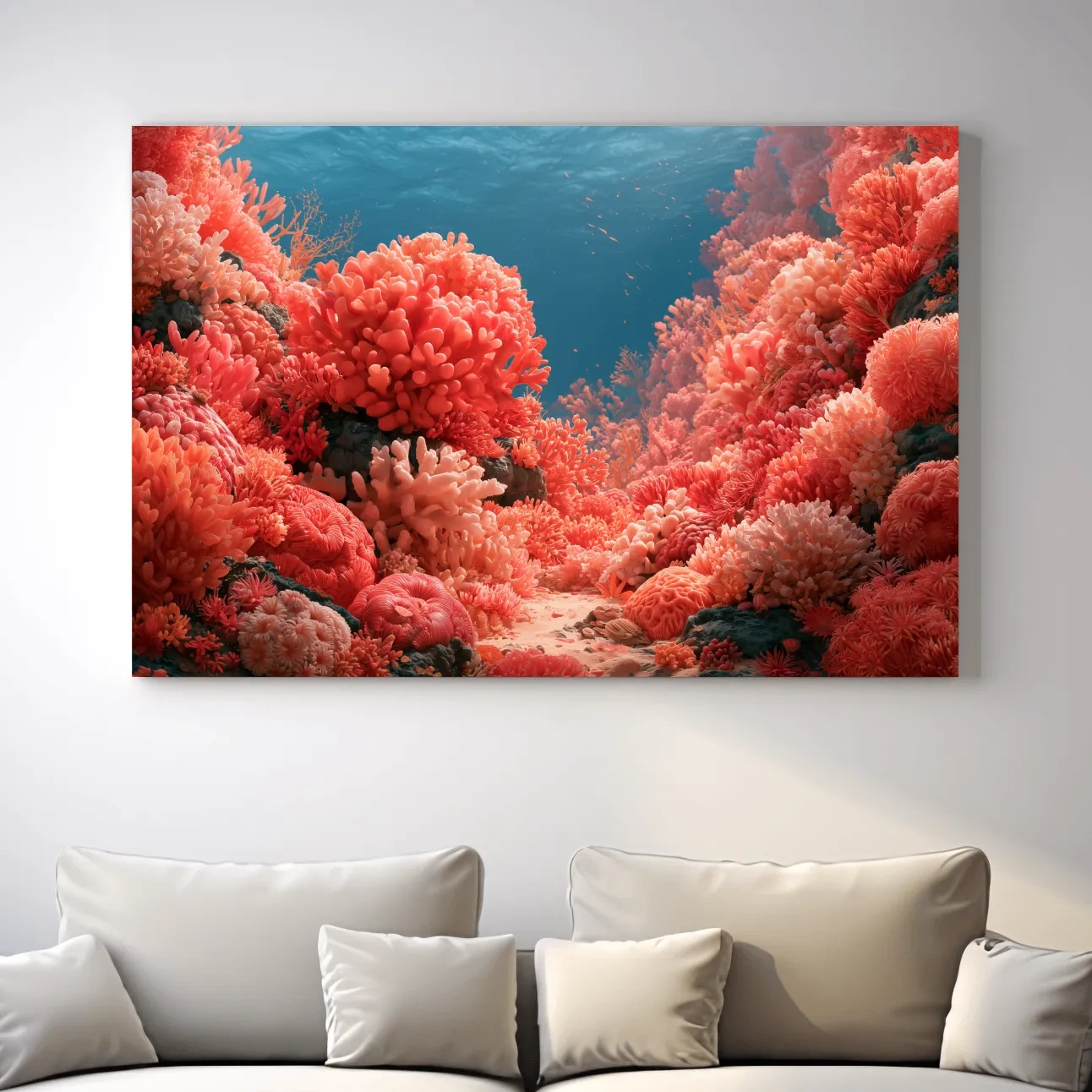 Vibrant Coral Reef Illustration - Underwater Marine Life Wall Art