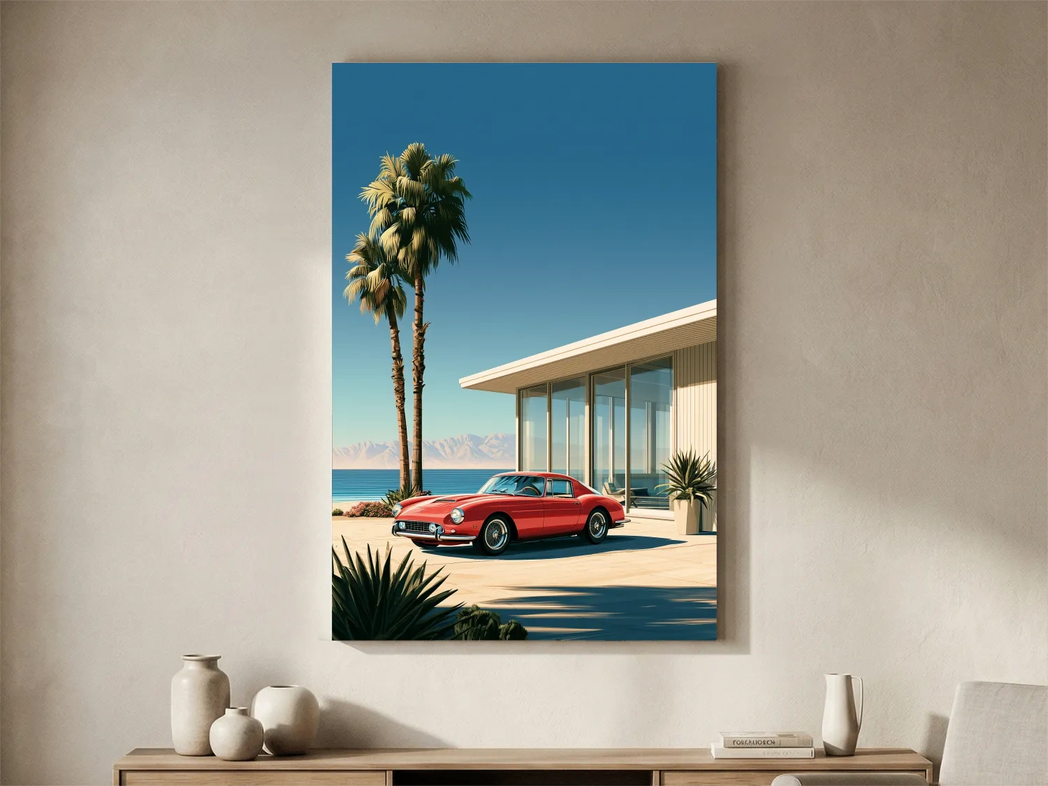 1950s Modernist Palm Springs Car Illustration - Mid Century Coastal Wall Art