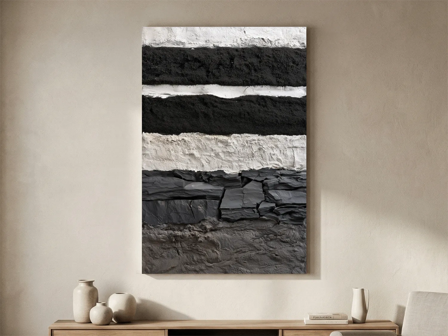 Layered Stone Strata Design - Abstract Mixed Media Wall Art
