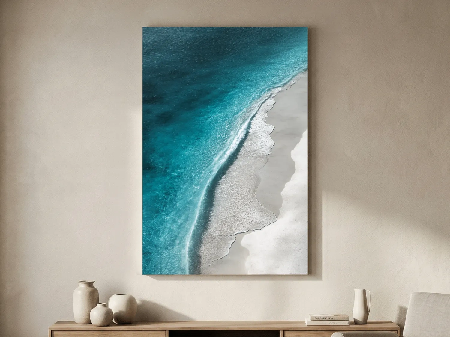 Aerial Tropical Shoreline Waves - Minimalist Coastal Photographic Wall Art