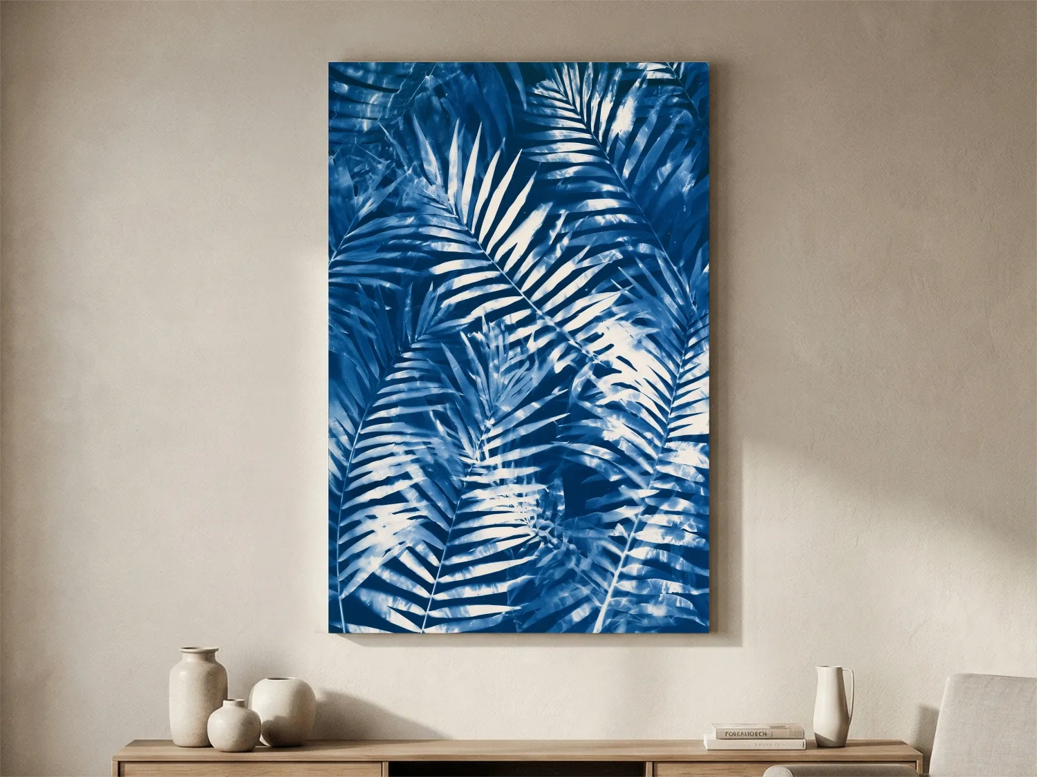 Cyanotype Tropical Fern Leaves - Botanical Illustration Art