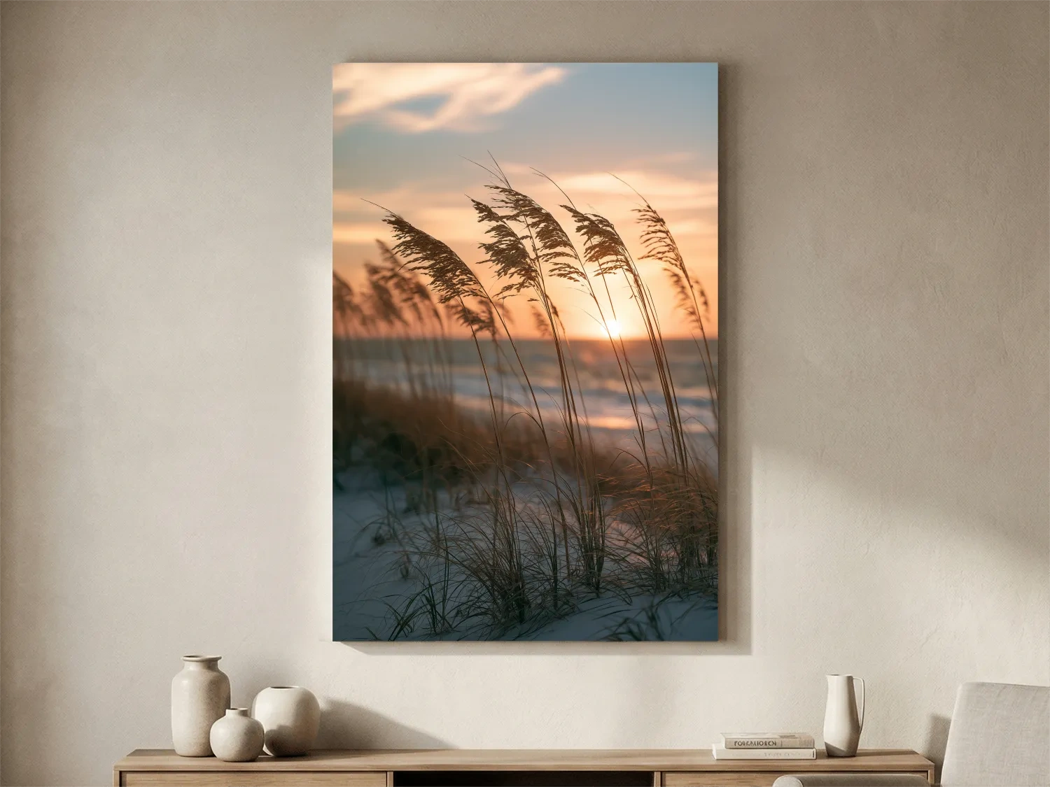 Boho Sea Oats at Golden Sunset - Photographic Beach Wall Art