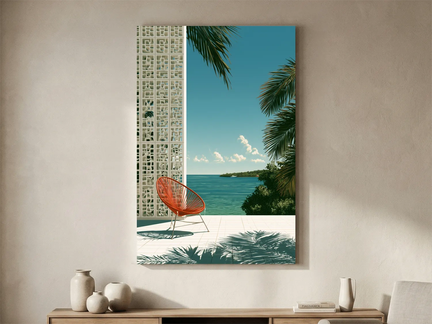 Mid Century Tropical Ocean Terrace - Modern Vector Wall Art