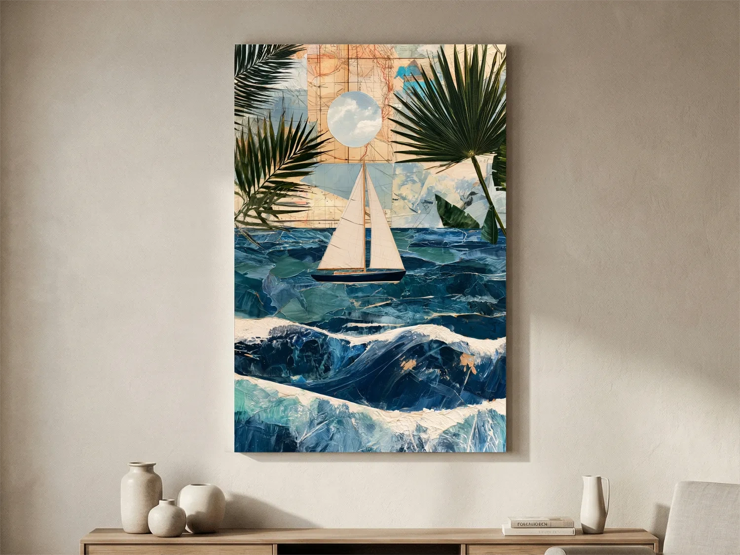 Tropical Sailboat Collage - Mixed Media Ocean Wall Art