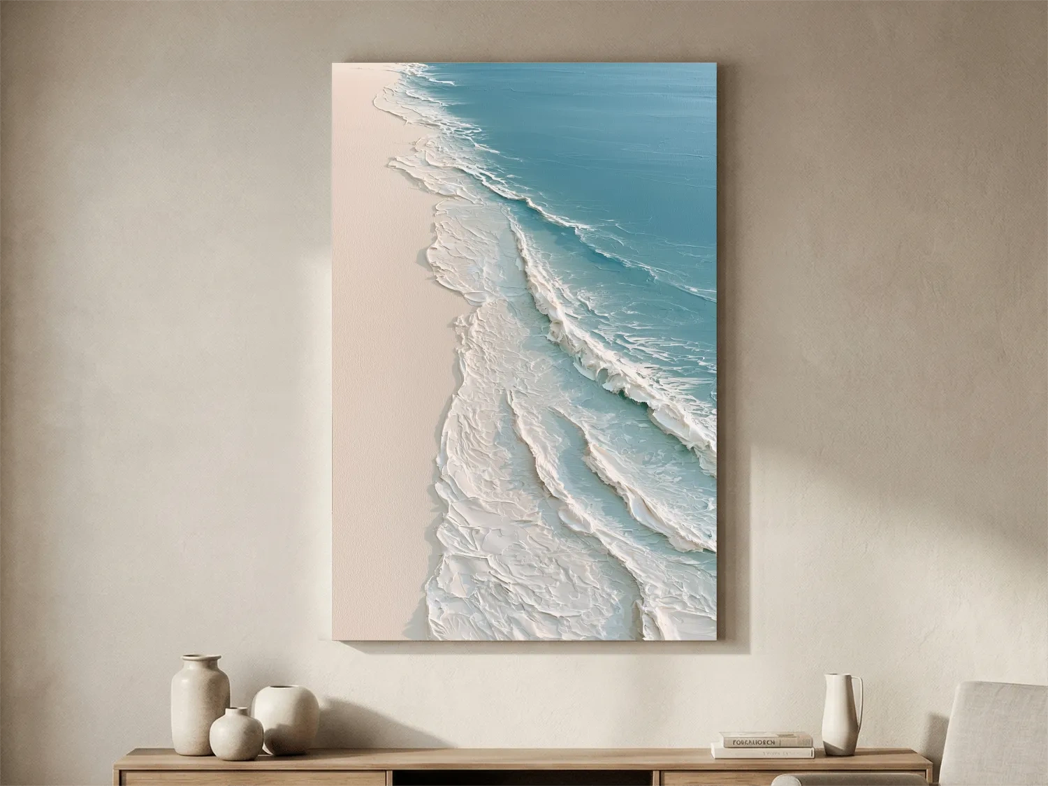 Aerial Ocean Waves Painting - Serene Coastal Seascape Wall Art