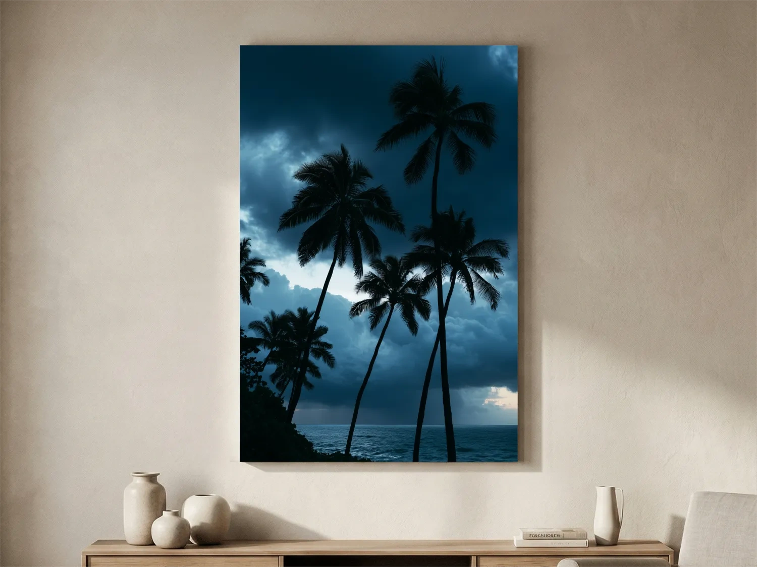 Misty Tropical Palm Trees - Dramatic Ocean Photographic Wall Art