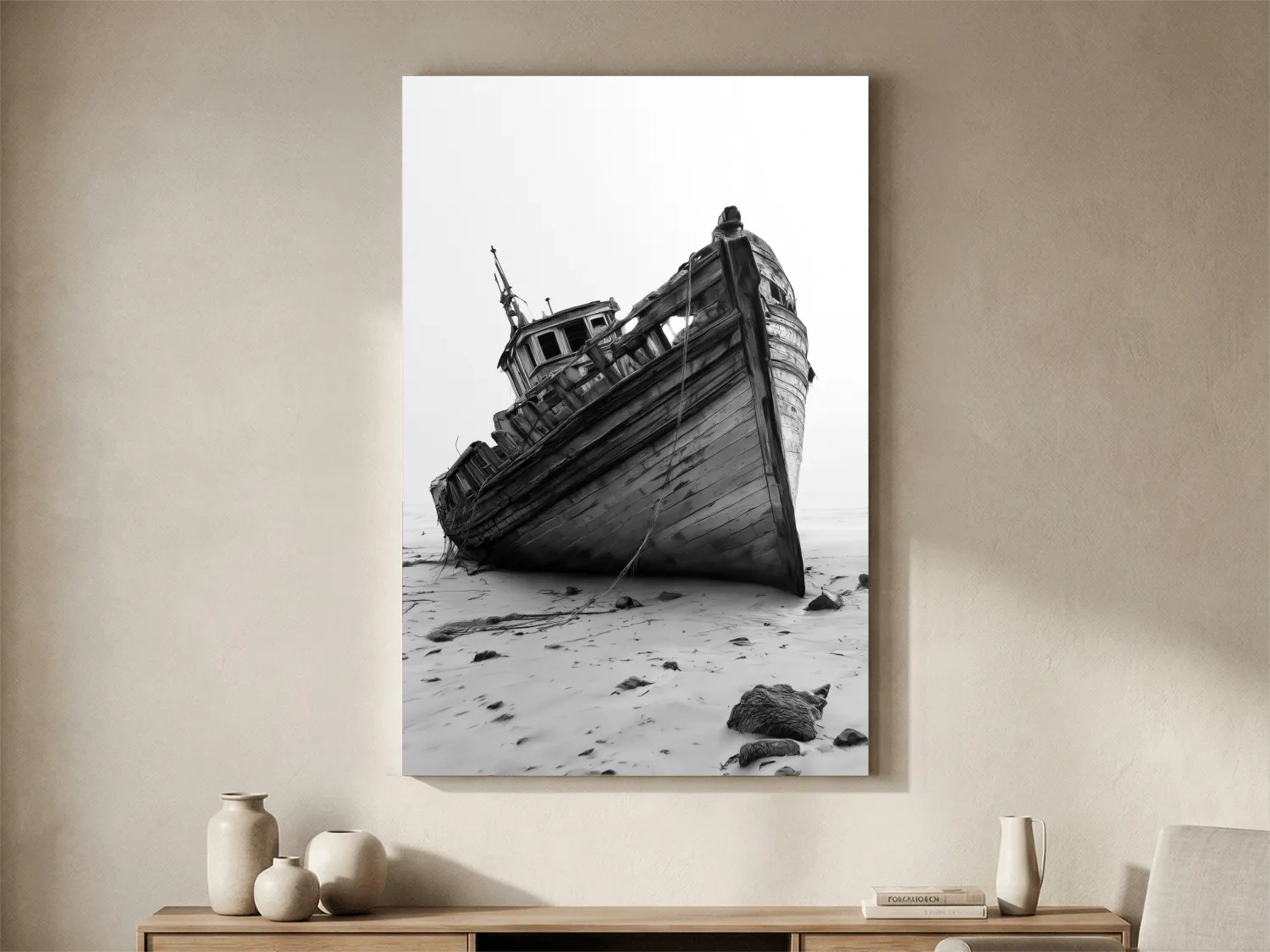 Abandoned Wooden Fishing Boat Drawing - Moody Nautical Beach Wall Art