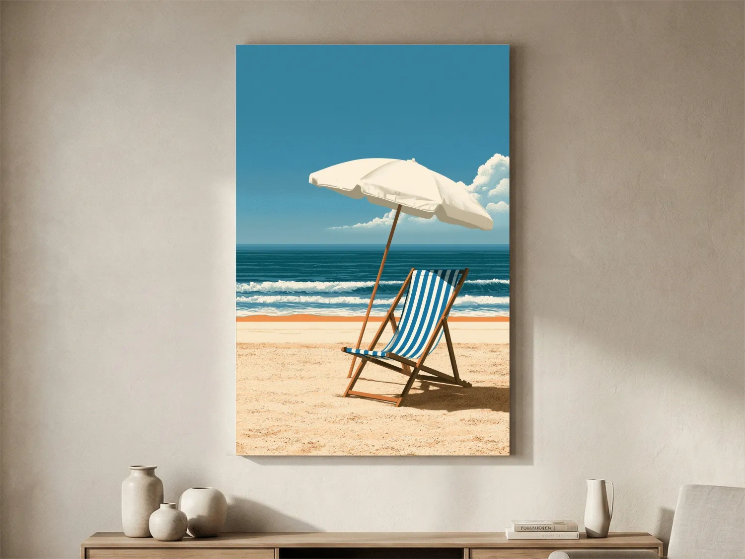 Mid-Century Beach Chair Illustration - Retro Ocean Wall Art