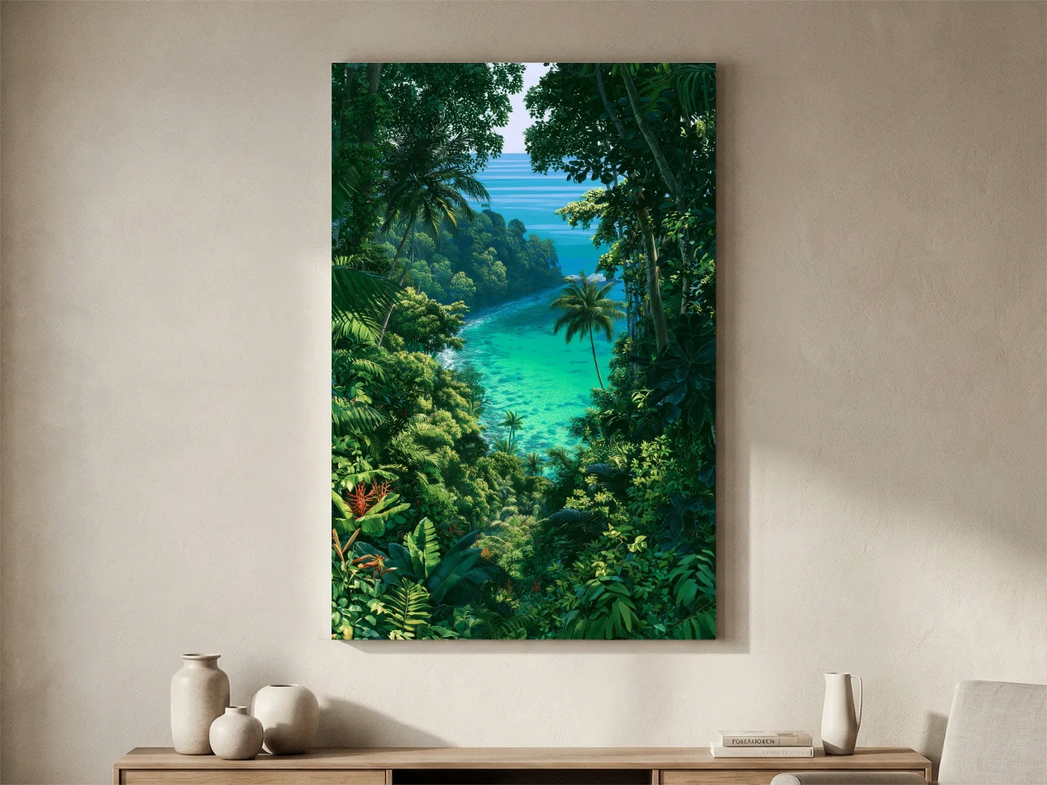 Lush Tropical Jungle Lagoon - Exotic Island Painting Wall Art