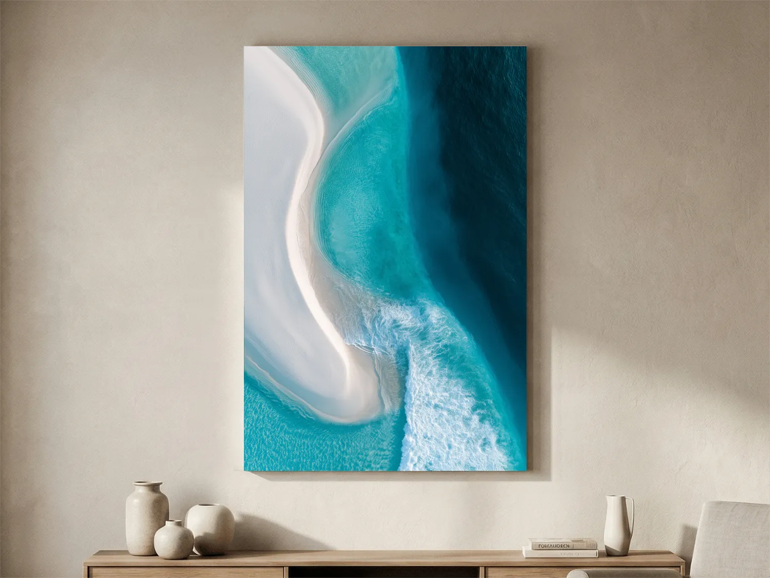 Tropical Aerial Sandbar Waves - Abstract Photographic Ocean Wall Art