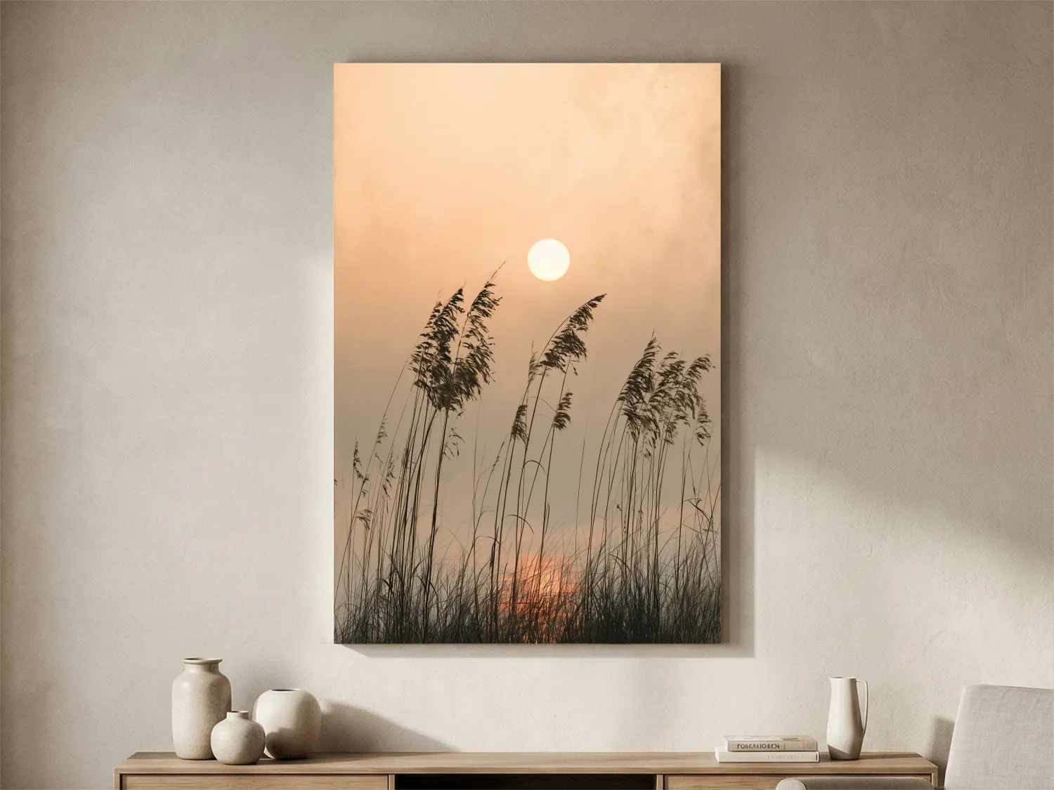 Surreal Seagrass Silhouette Sunset - Boho Botanical Illustration Art