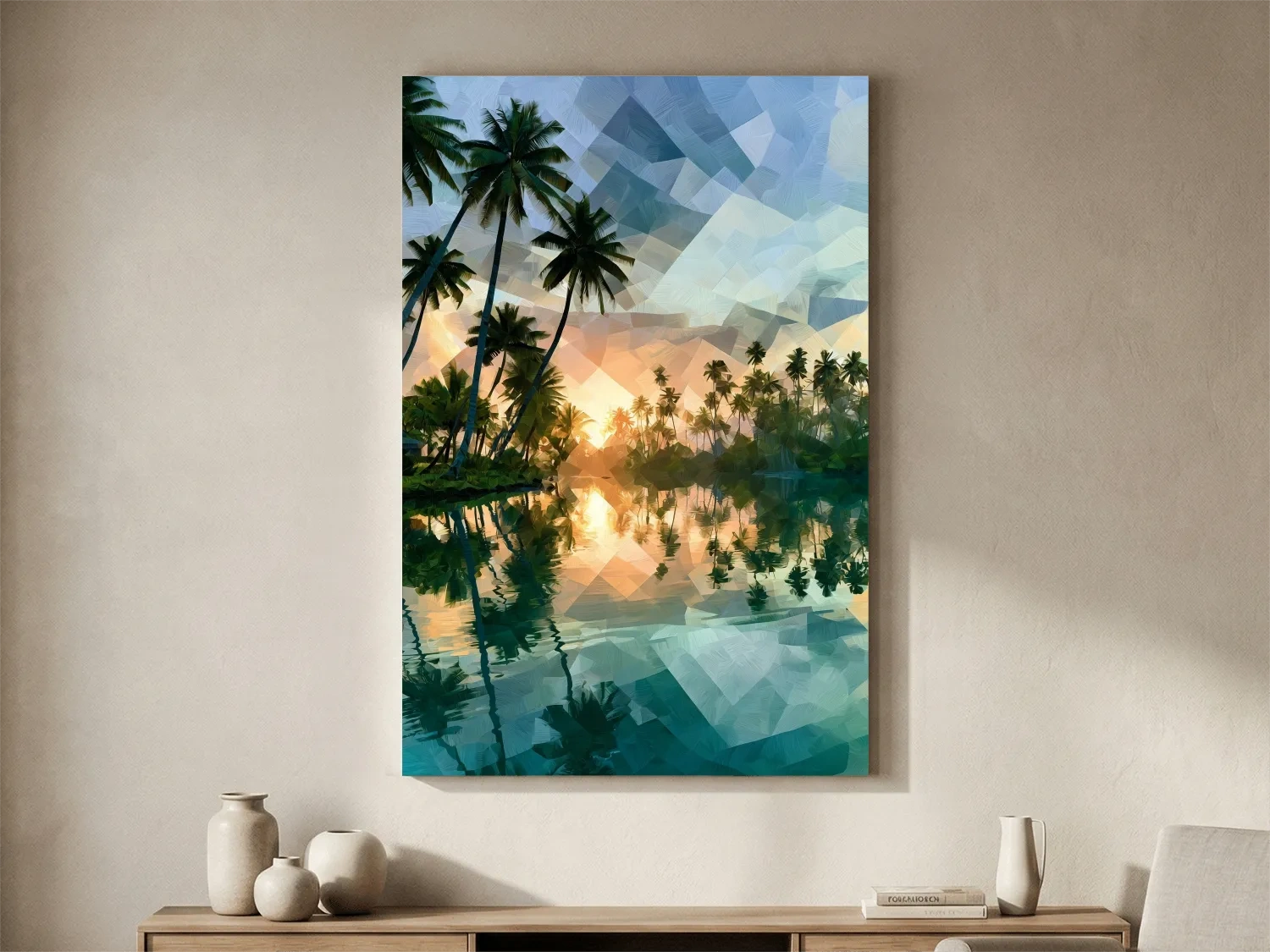 Tropical Lagoon Palm Trees - Abstract Sunset Painting Wall Art