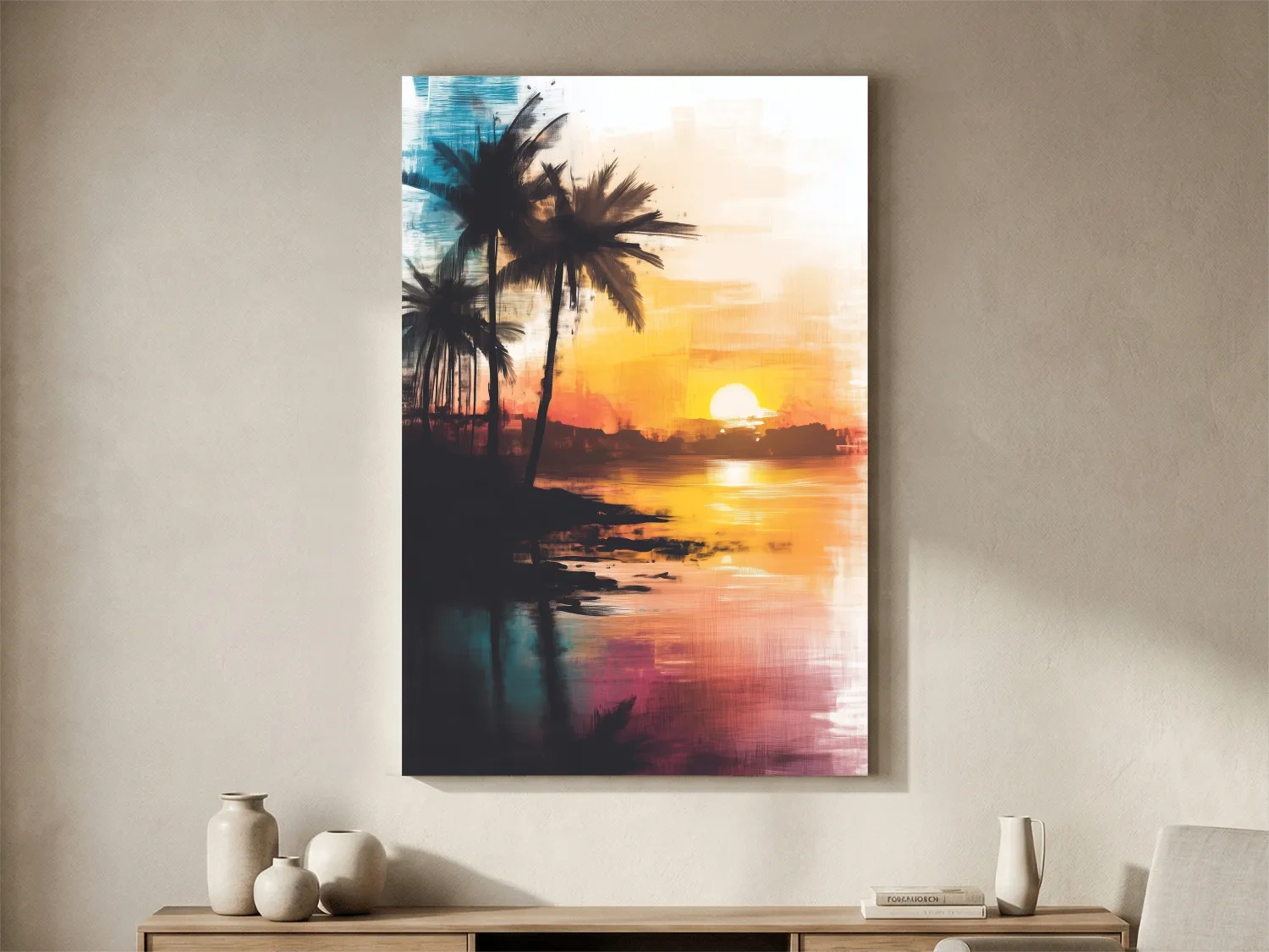 Tropical Palm Sunset Painting - Abstract Beach Wall Art