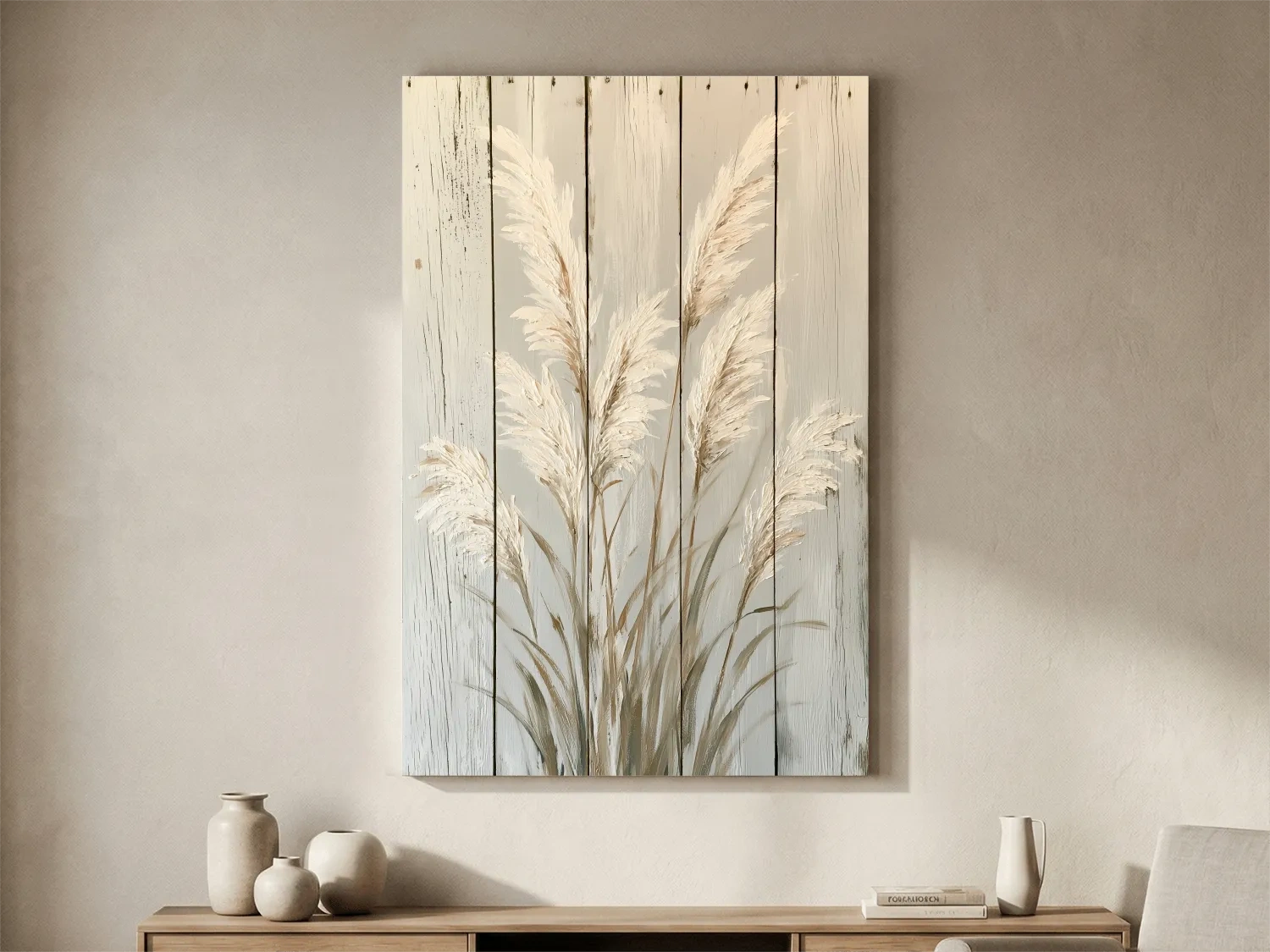 Rustic Pampas Grass Painting - Coastal Botanical Wall Art