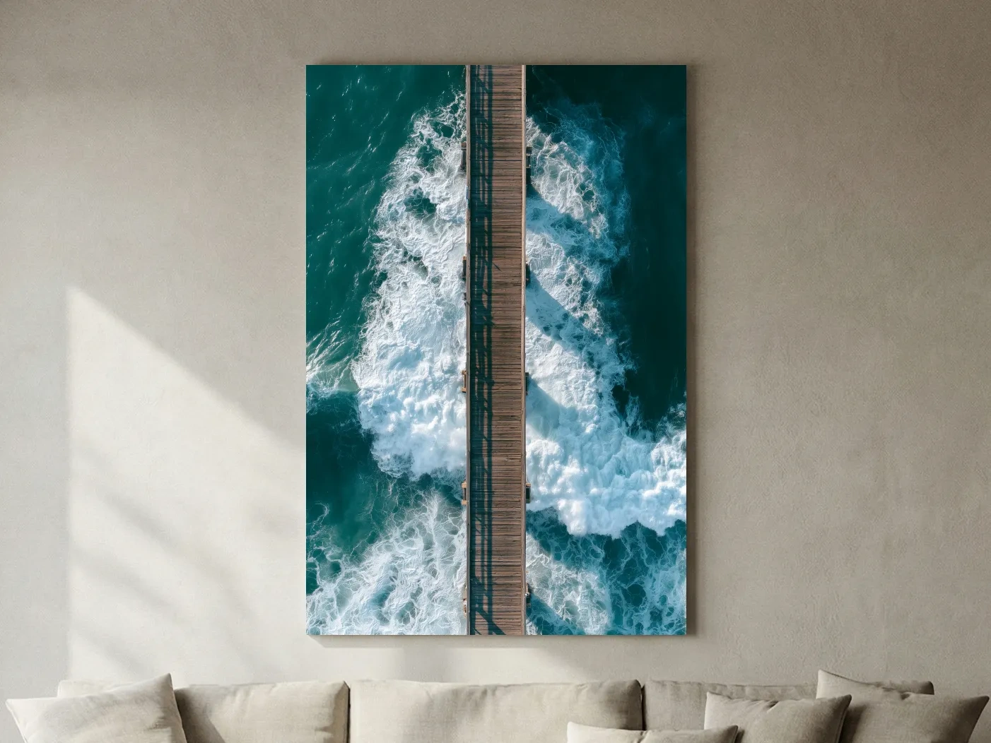 Aerial Ocean Pier Waves - Abstract Photographic Wall Art