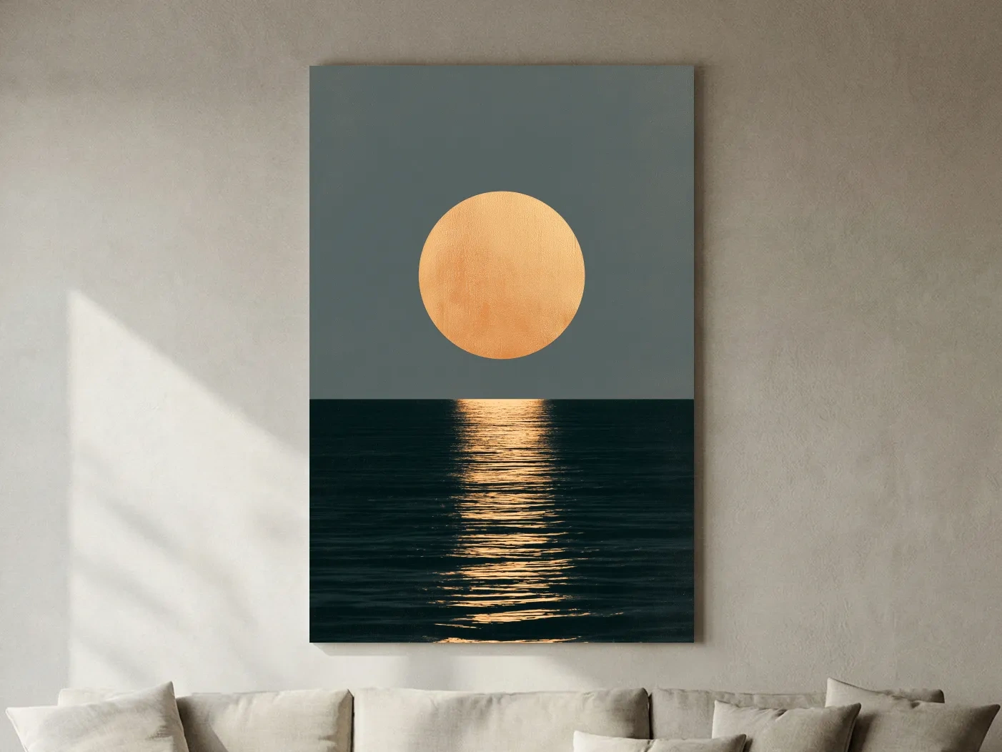 Minimalist Golden Sun Ocean Reflection - Boho Geometric Illustration Wall Art