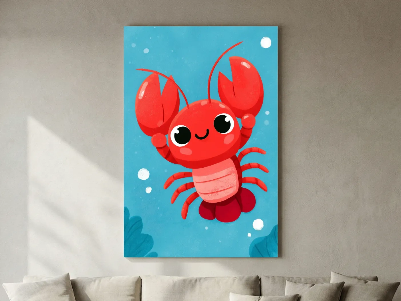 Cute Baby Lobster Underwater Illustration - Nursery Marine Life Wall Art