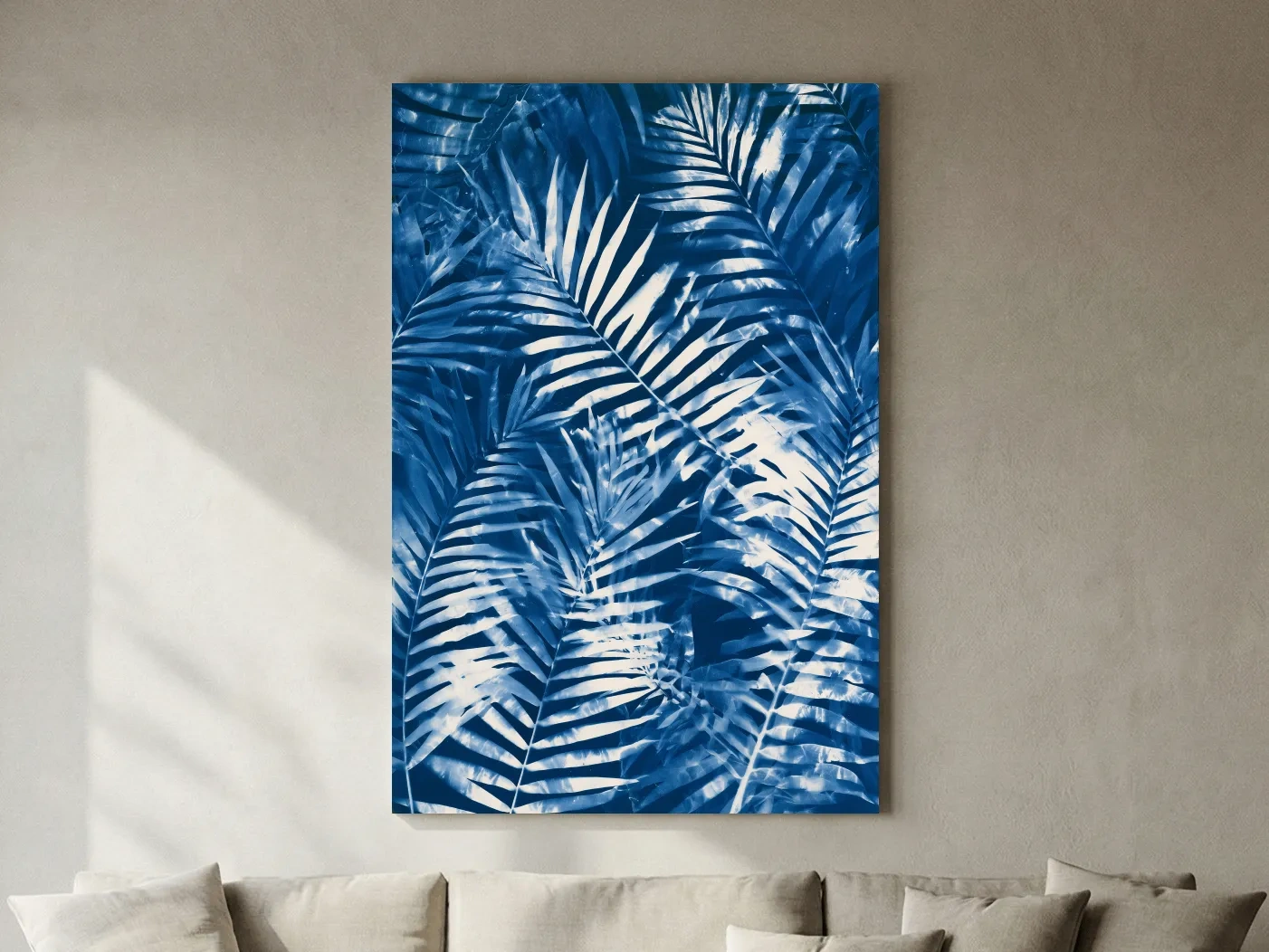 Cyanotype Tropical Fern Leaves - Botanical Illustration Art