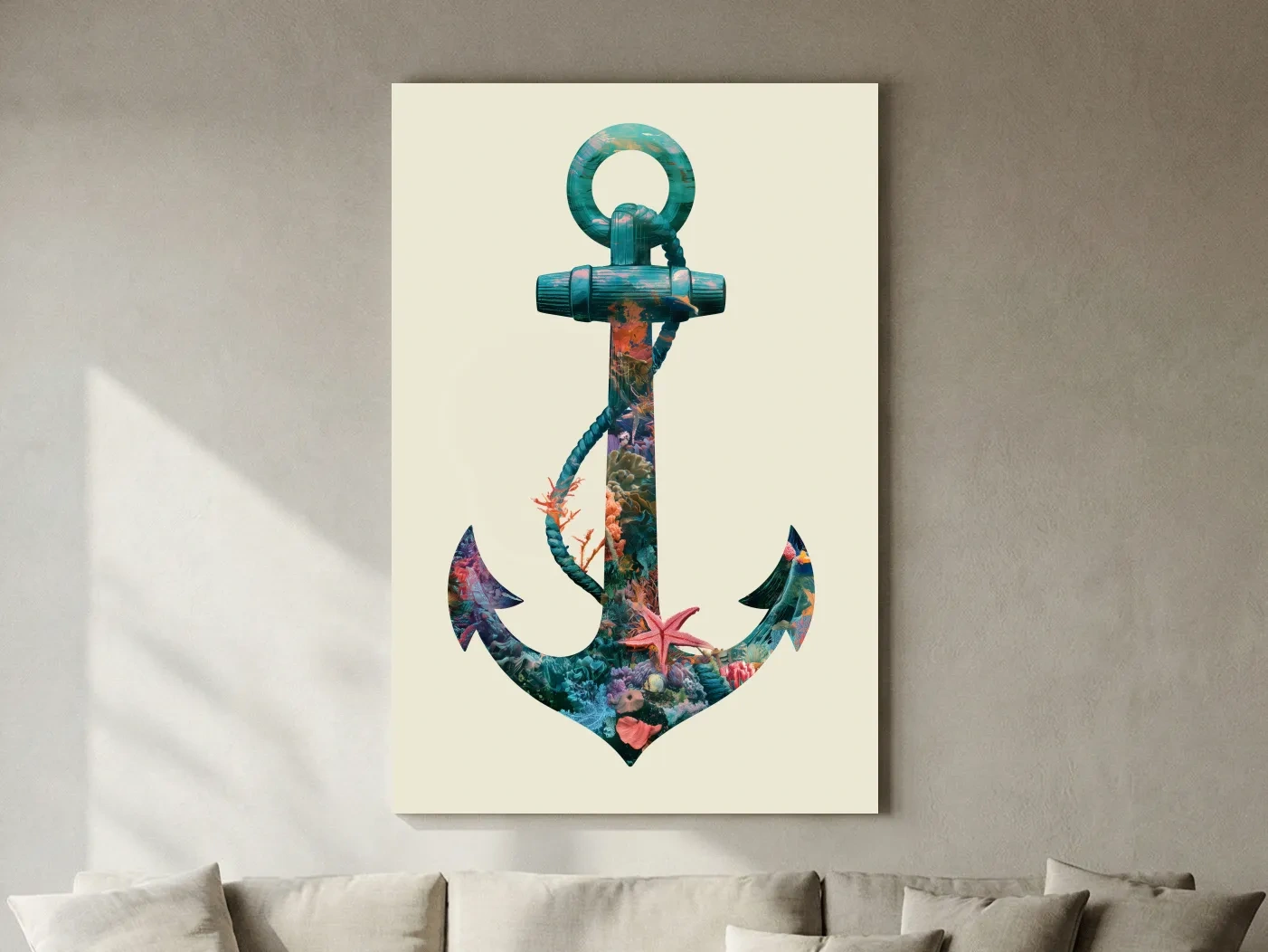 Underwater Coral Anchor Double Exposure - Minimalist Illustration Wall Art