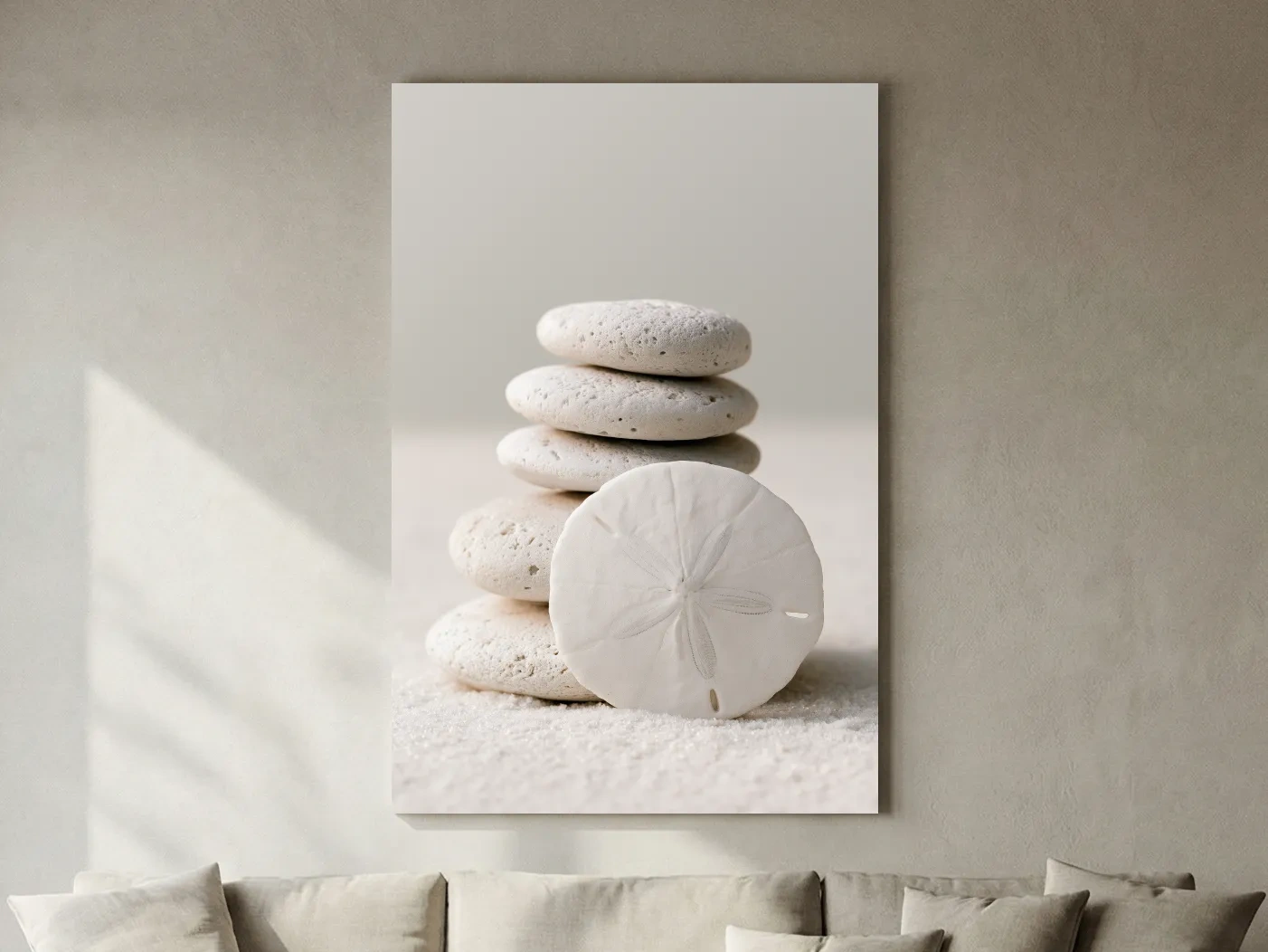 Sand Dollar Pebble Still Life - Minimalist Photographic Coastal Wall Art
