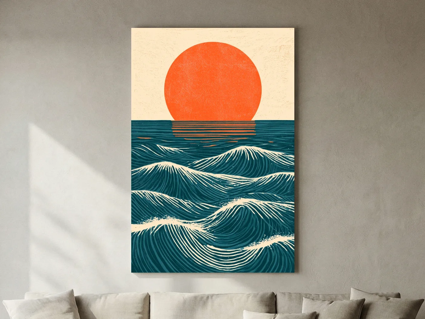 Mid-Century Ocean Waves Sunset - Geometric Illustration Wall Art