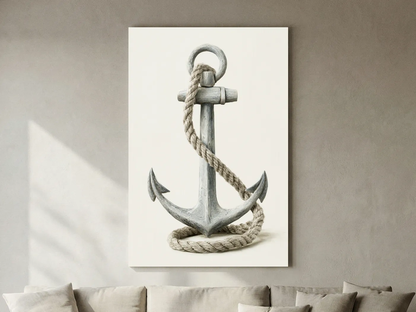 Hamptons Anchor and Rope Illustration - Minimalist Nautical Wall Art