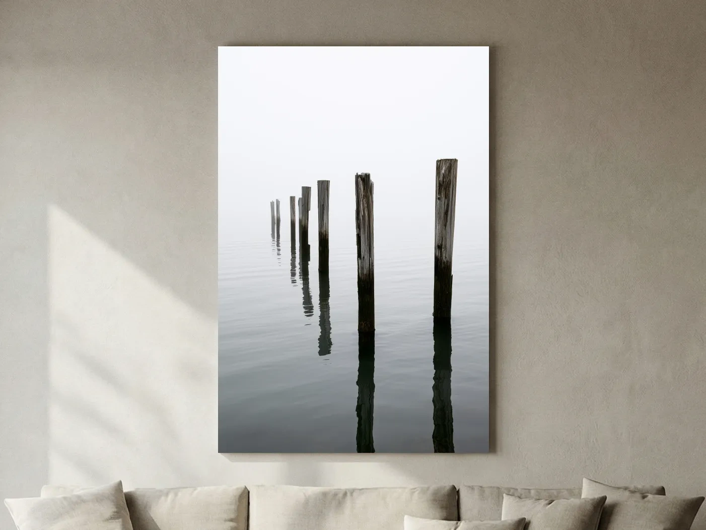 Misty Weathered Wooden Pilings - Minimalist Photographic Wall Art