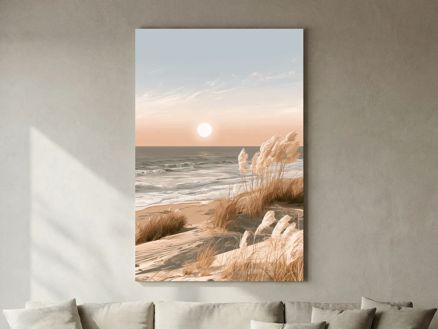 Serene Grass Beach Sunset - Coastal Landscape Wall Art